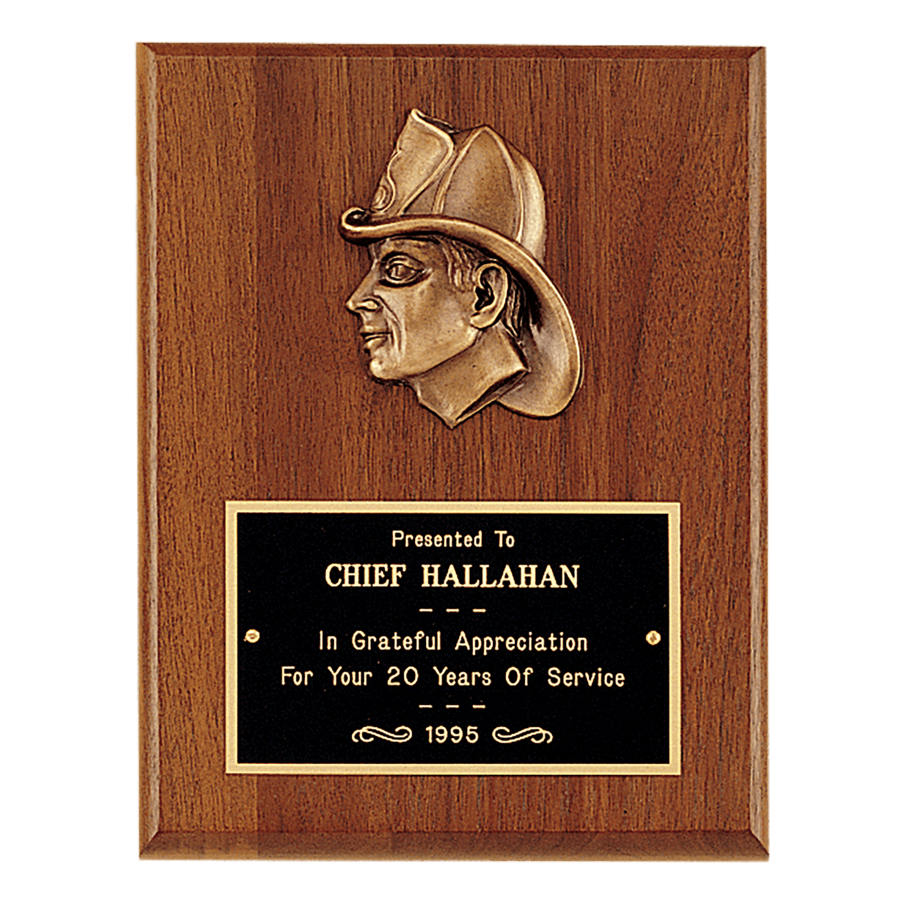 American Walnut Plaque w/Firefighter Relief and Brass Plate