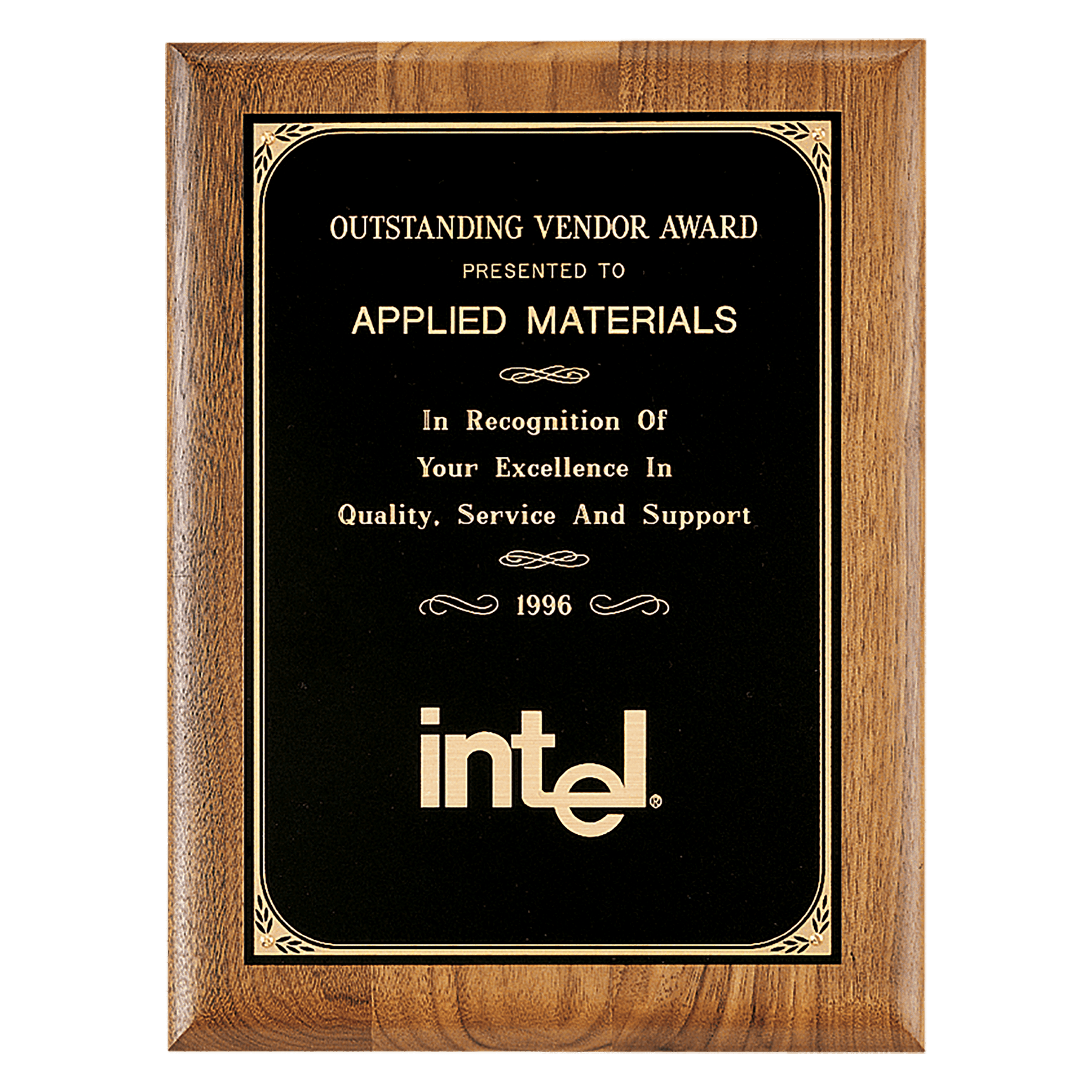 American Walnut Plaque w/Gold Border Black Brass Plate