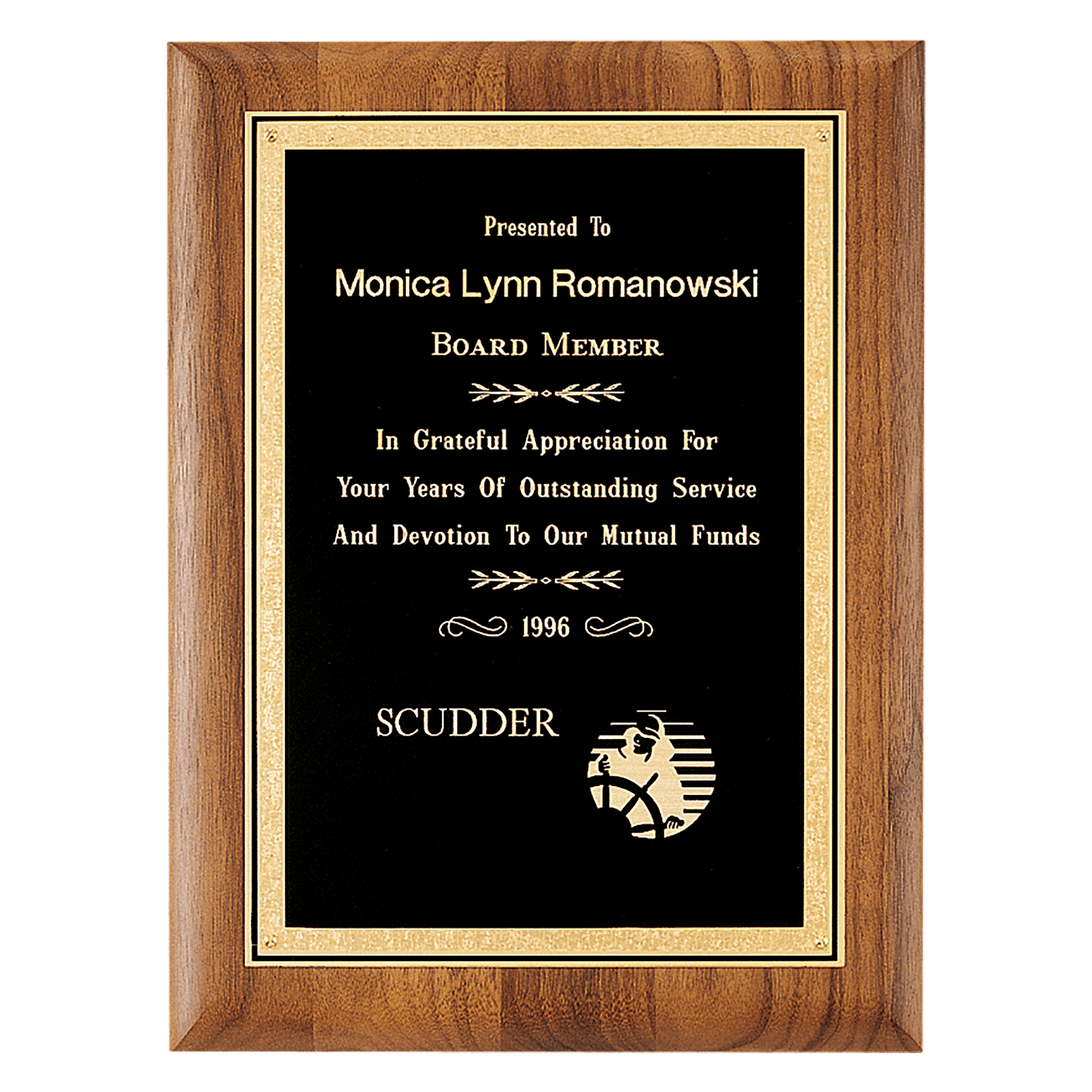 American Walnut Plaque w/Gold Border Textured Black Plate