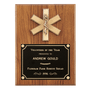 Walnut Plaque w/Gold EMT Star of Life and Black Brass Plate