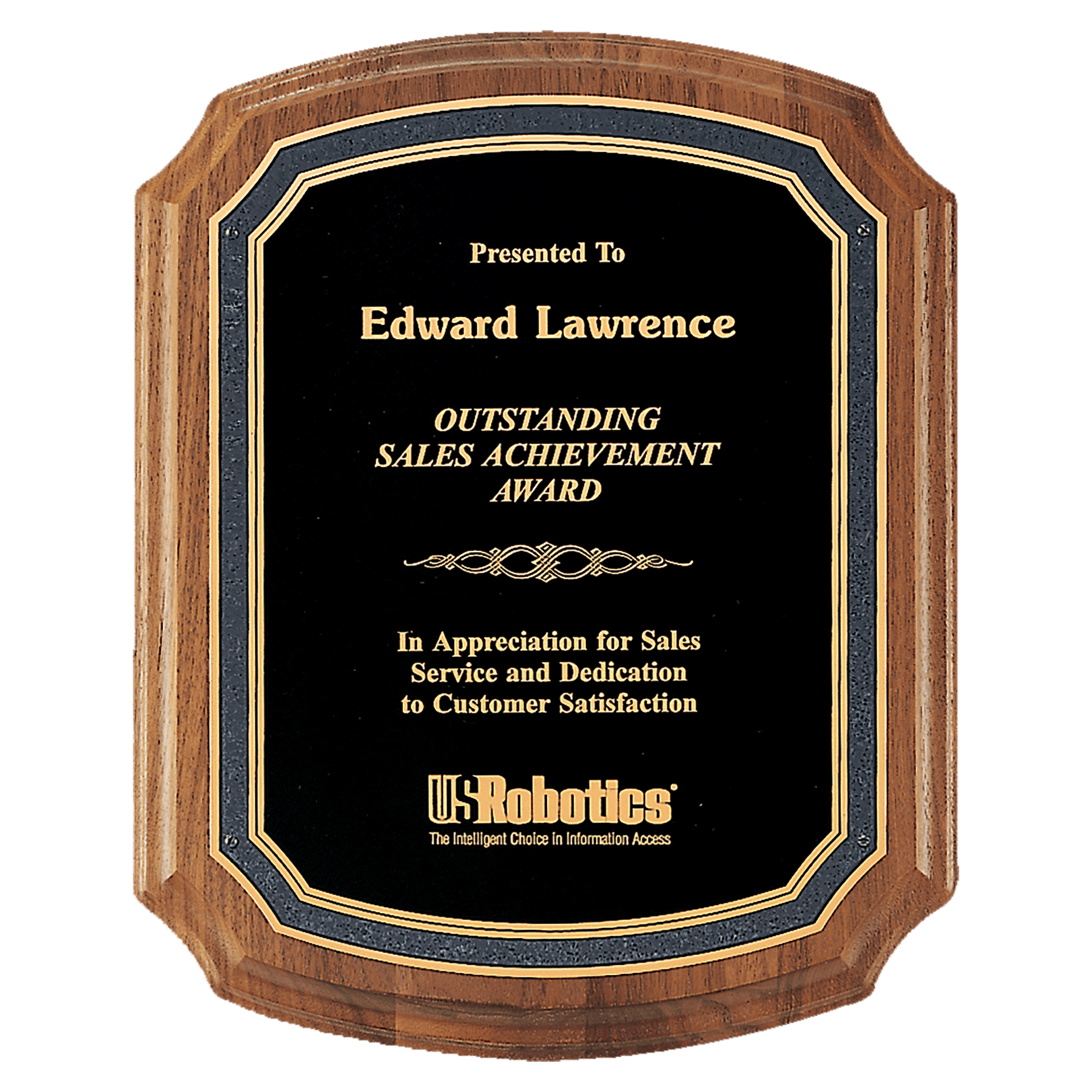 American Walnut Plaque w/Gold Border Textured Black Plate