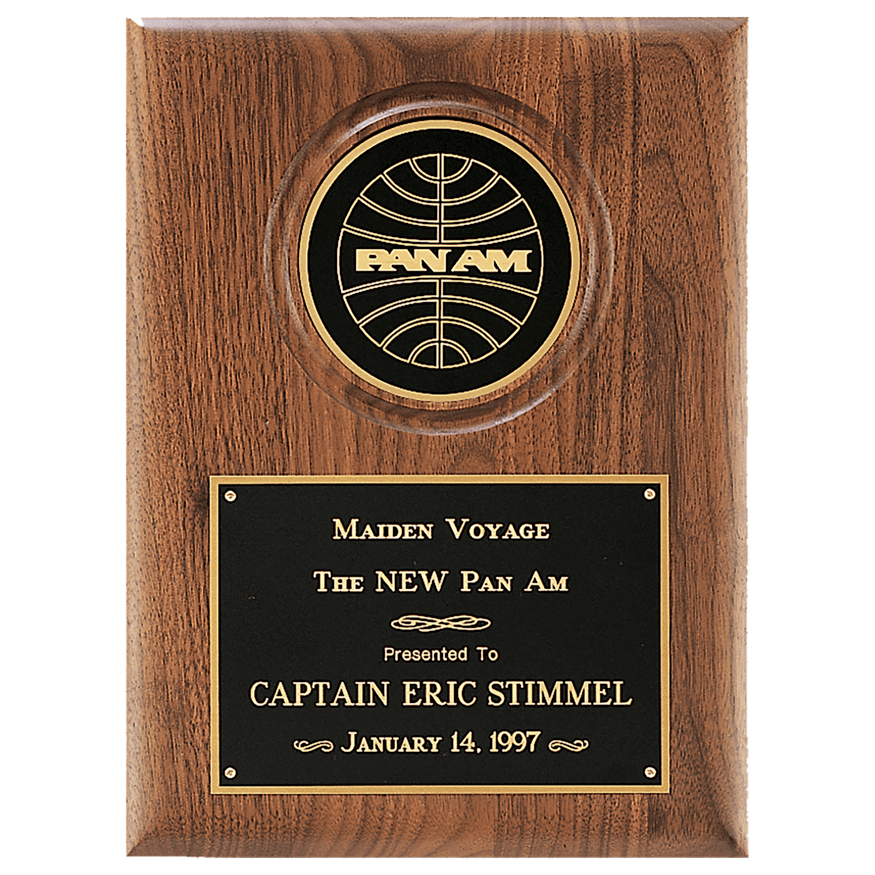 American Walnut Plaque w/4" Diameter Disc and Brass Plate