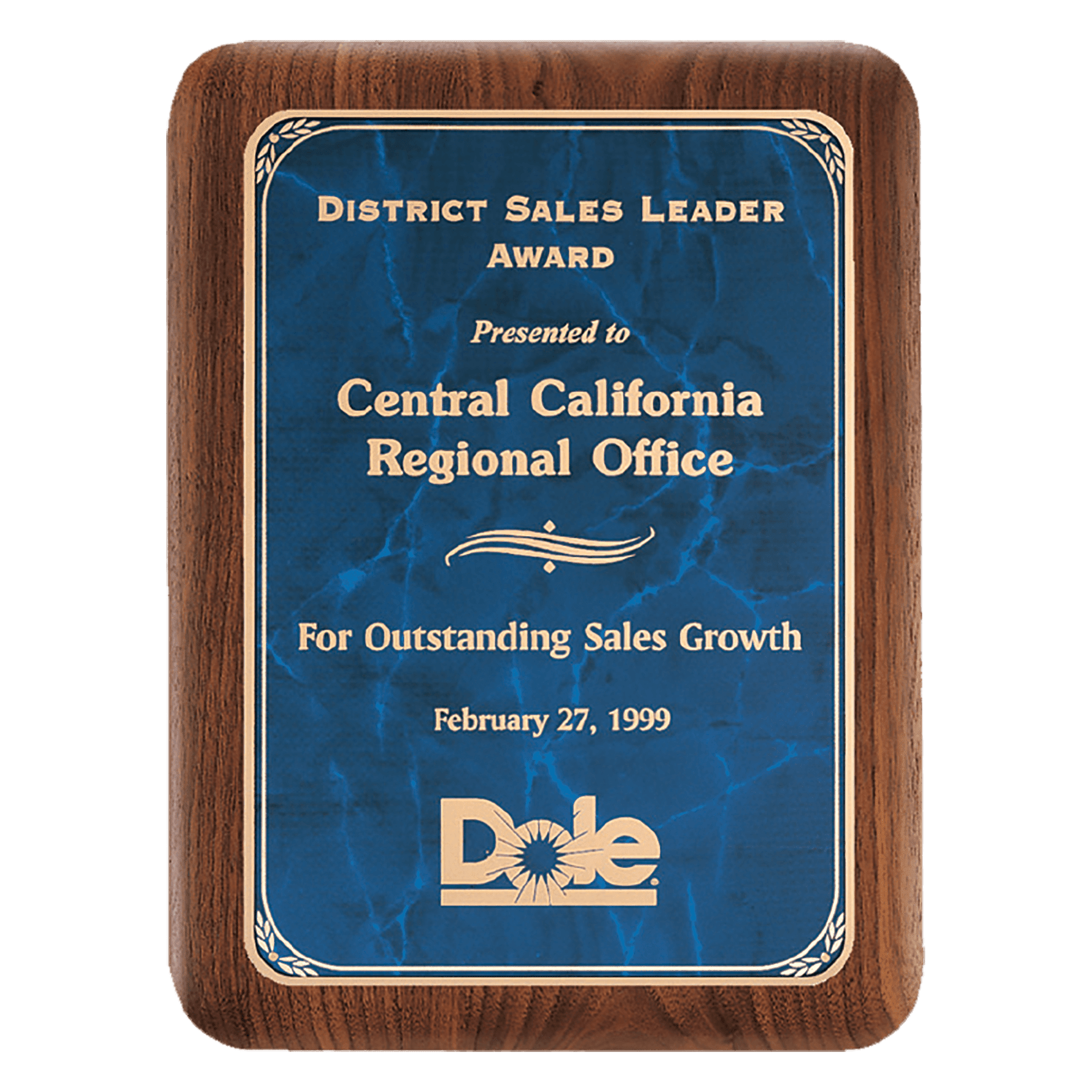American Walnut Plaque w/Gold Border Sapphire Marble Plate