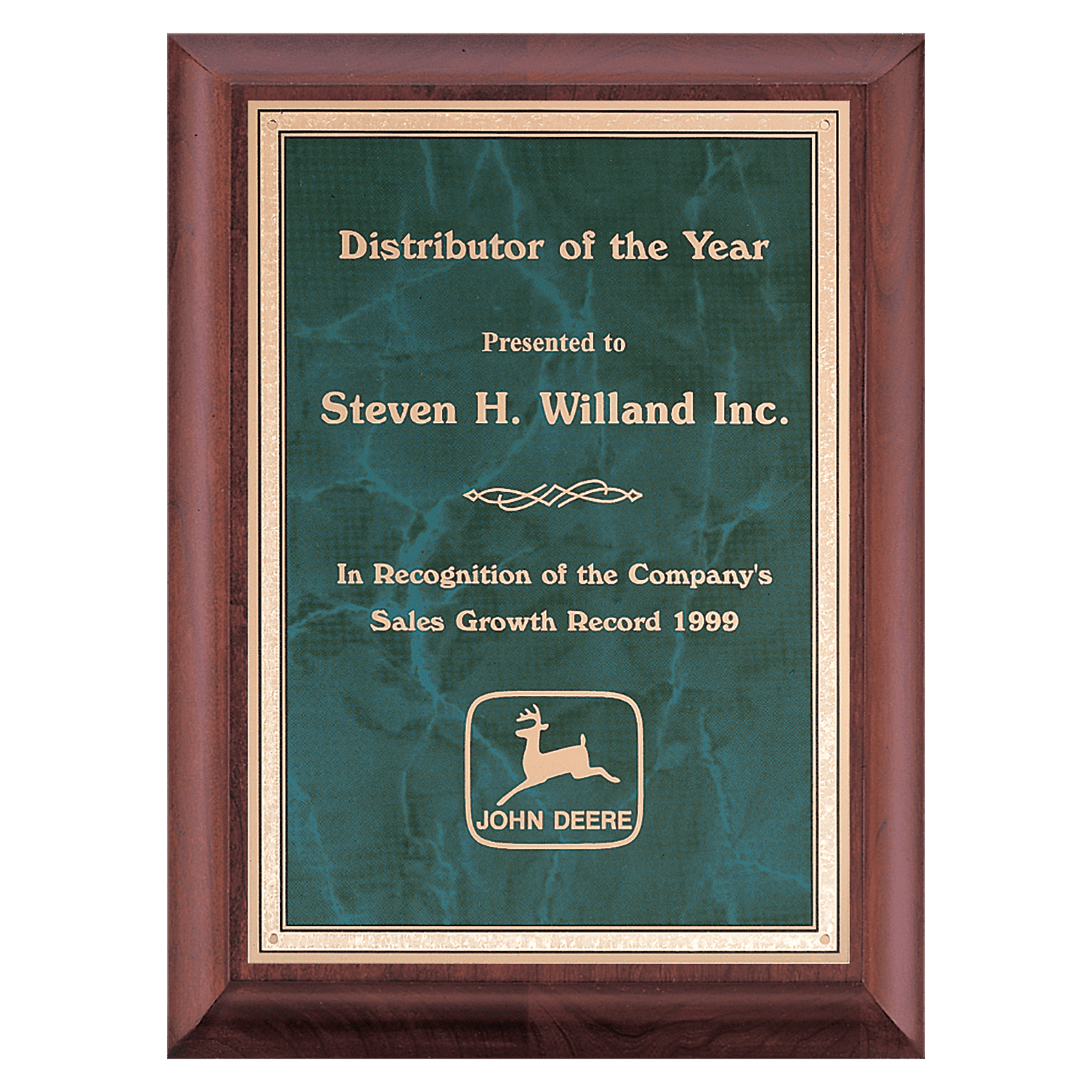 Hand Rubbed Cherry Finish Plaque w/Marble Gold Border Plate