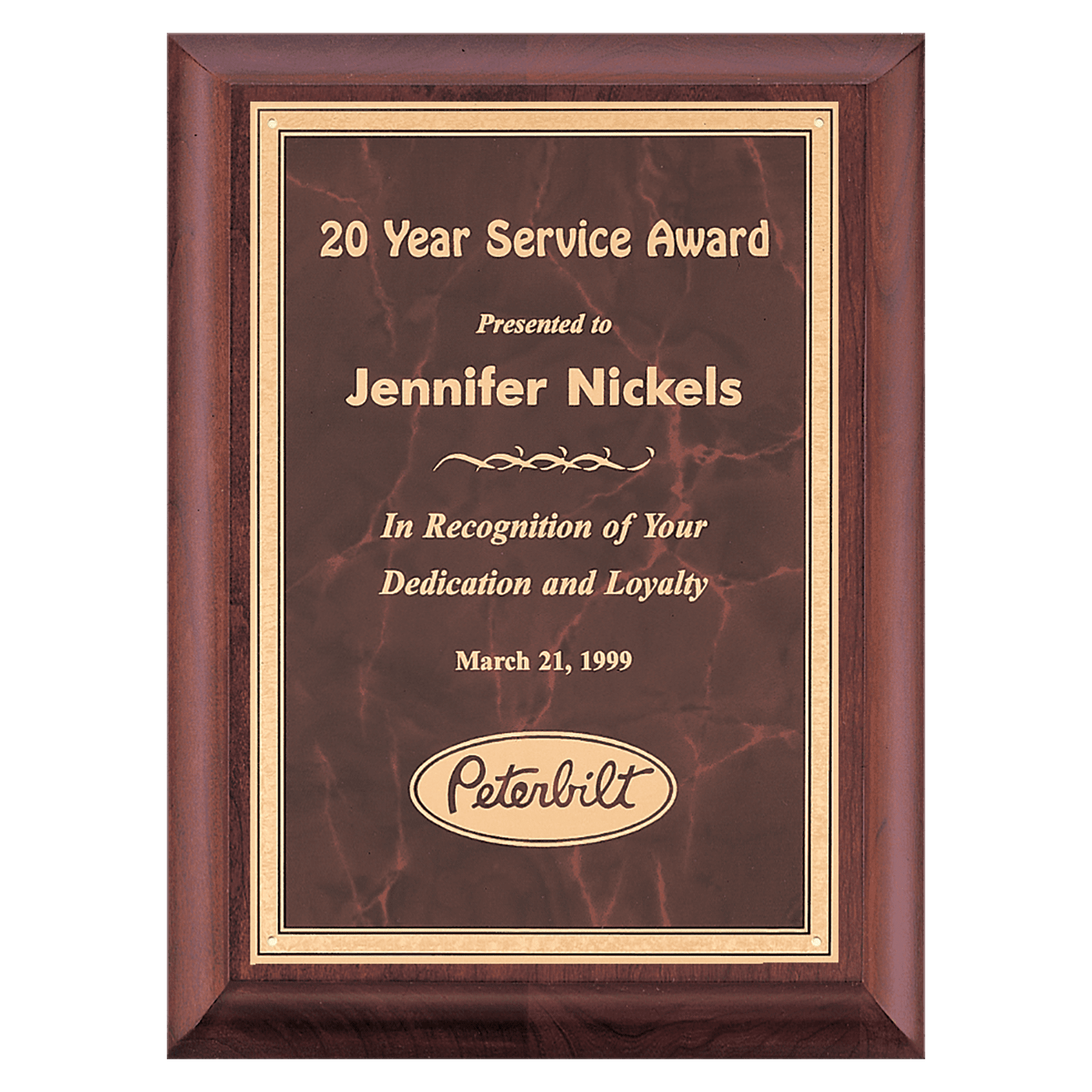 Hand Rubbed Cherry Finish Plaque w/Marble Gold Border Plate