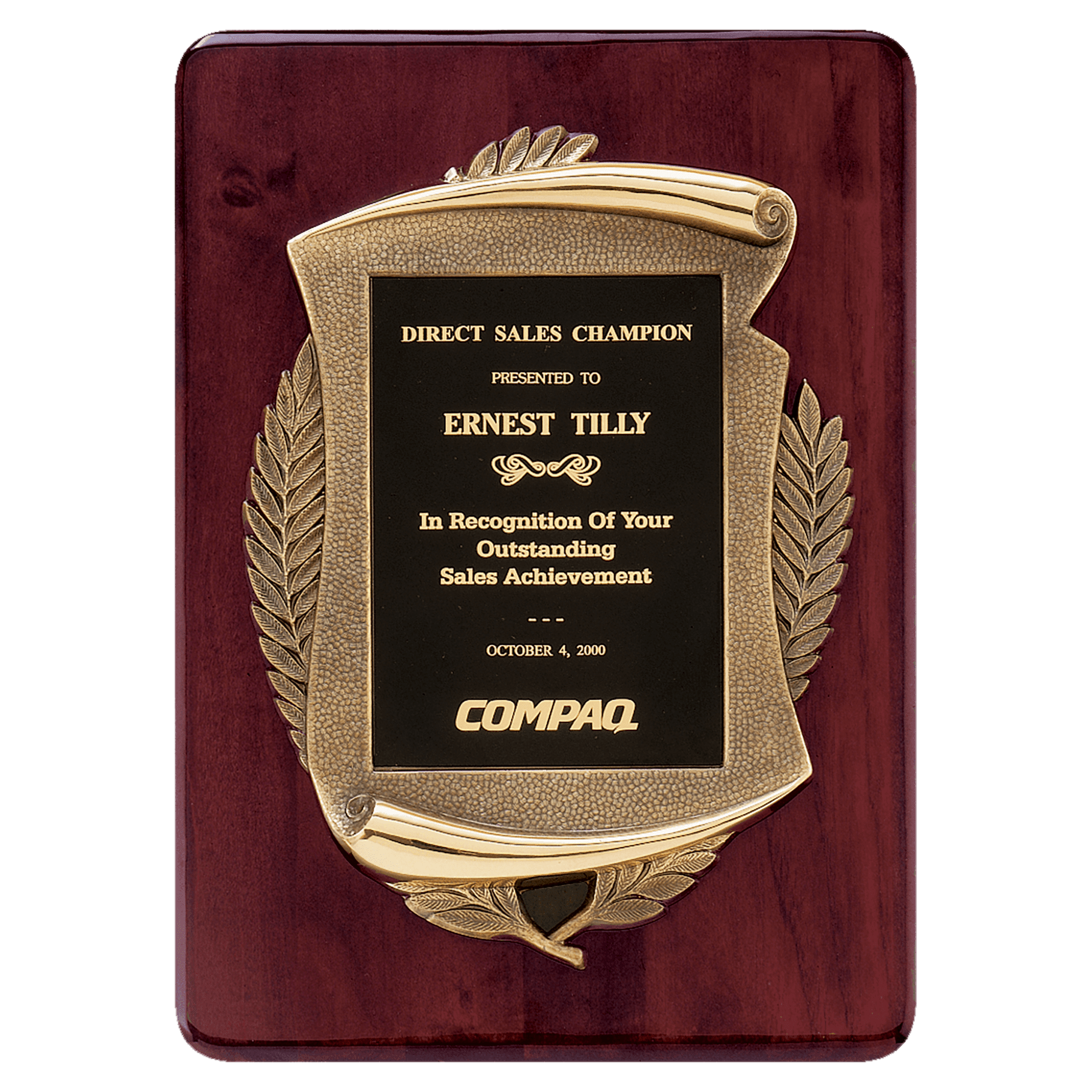 Rosewood Piano Finish Plaque w/Antique Bronze Scroll Frame