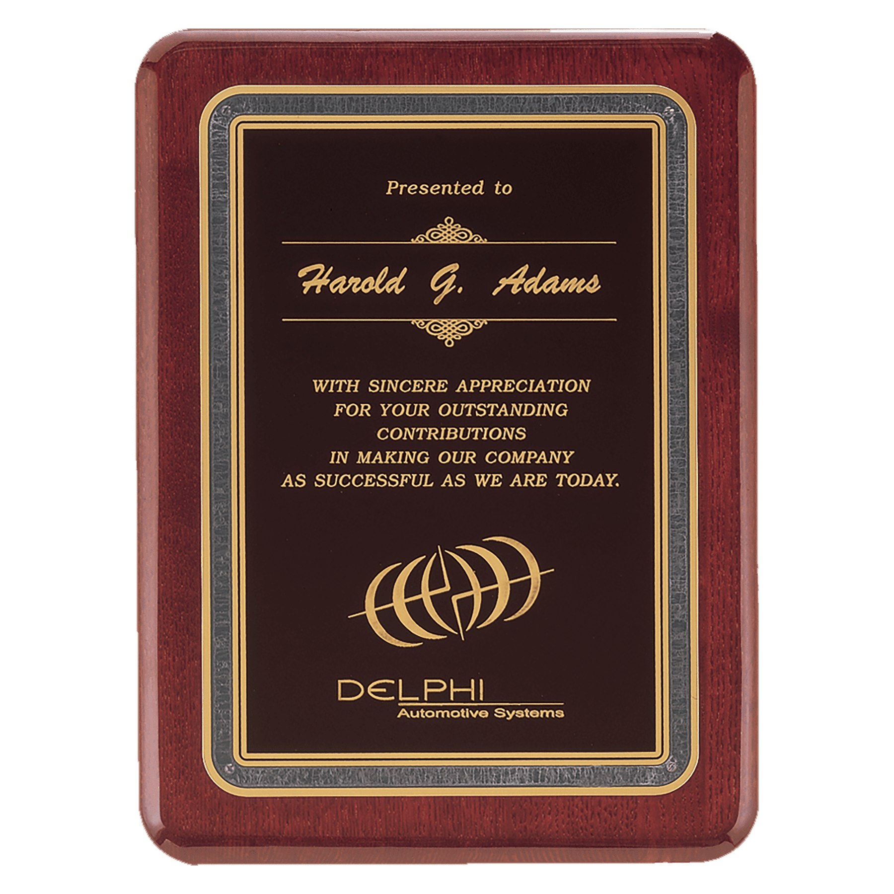 Rosewood Piano Finish Plaque w/Black/Gold Design Plate