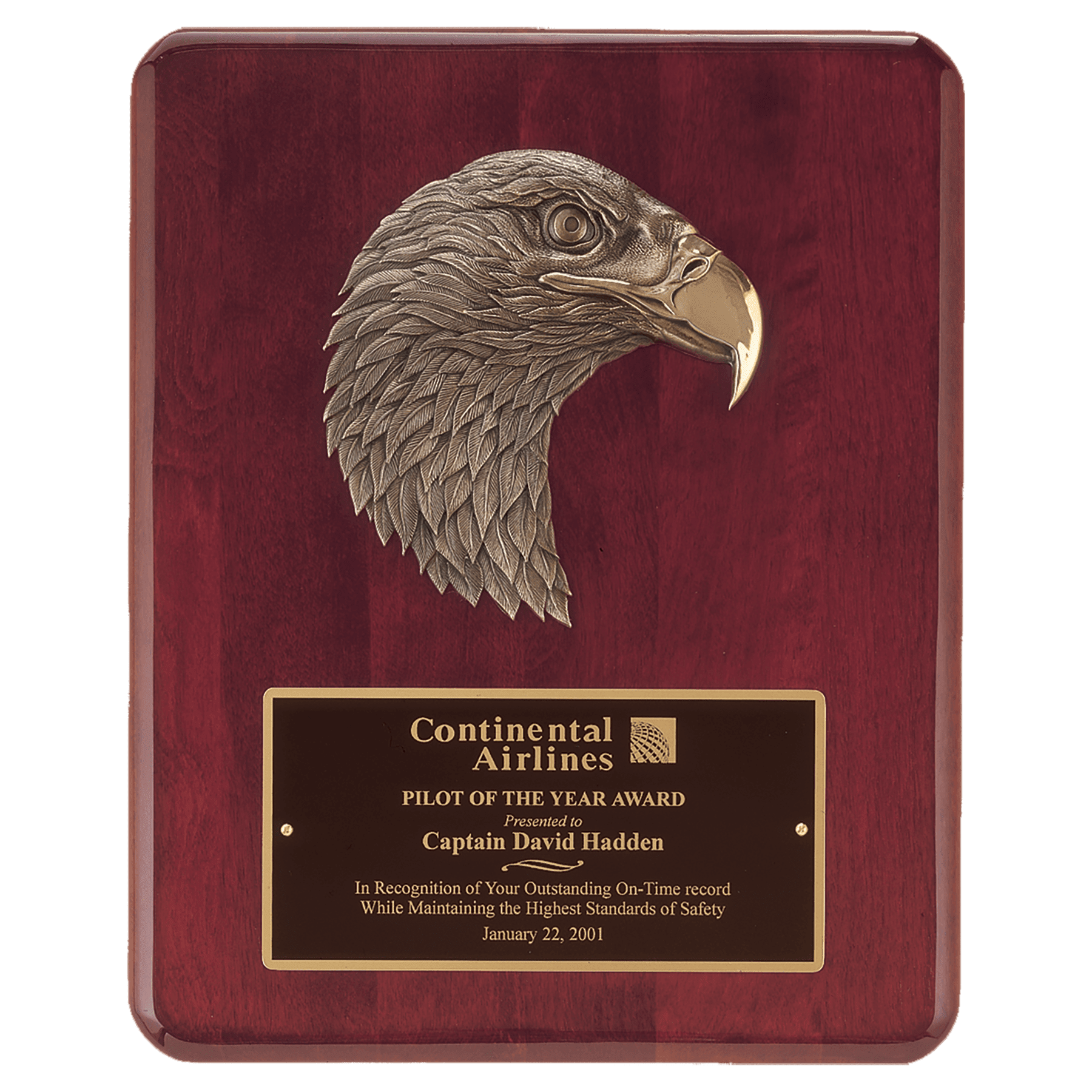 Rosewood Piano Finish Plaque w/Eagle Head Cast w/Black Plate