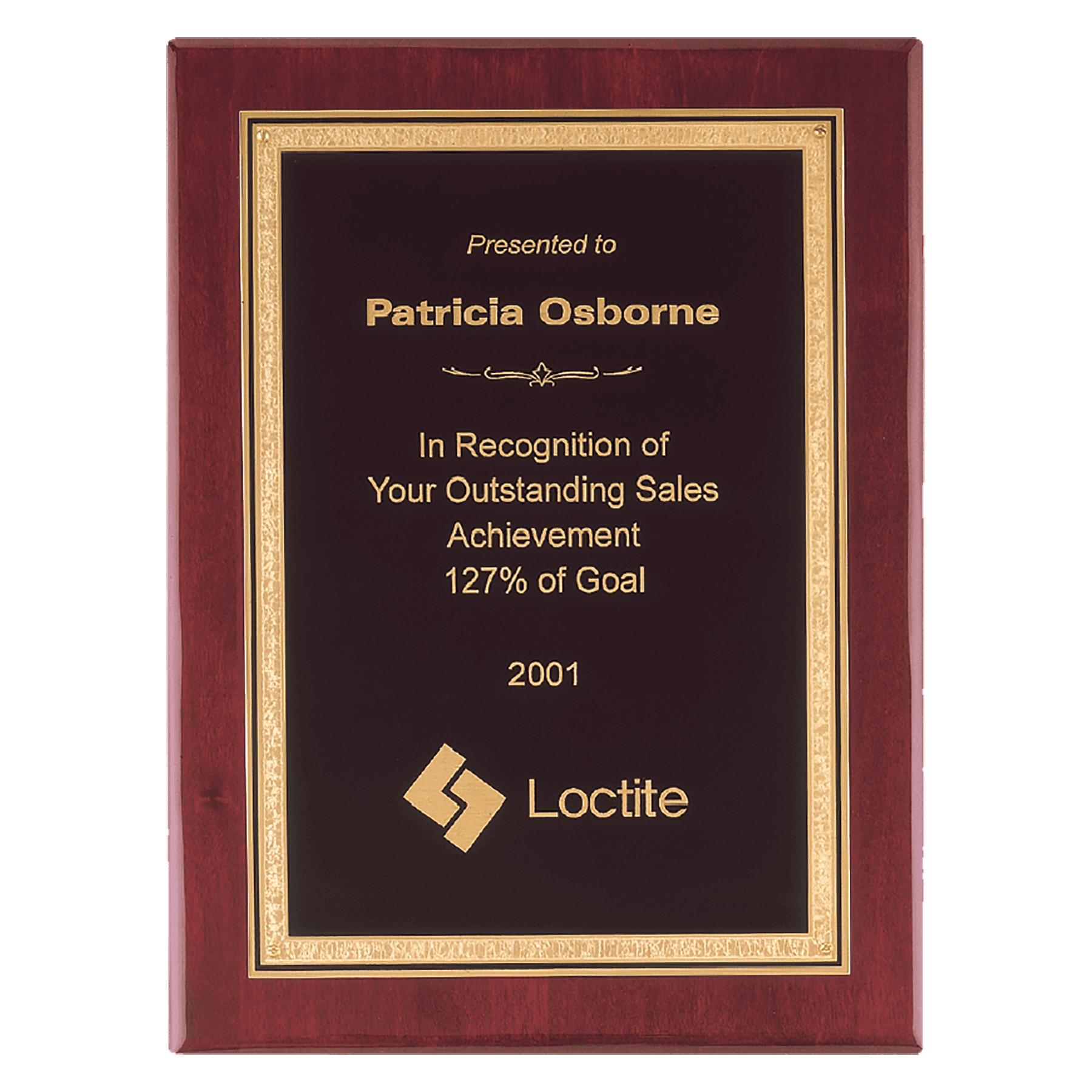 Rosewood Piano Finish Plaque w/Gold Border Black Brass Plate