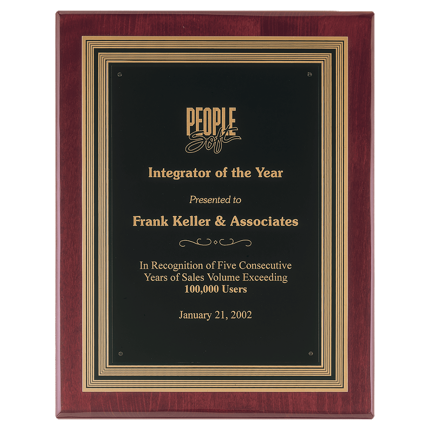 Rosewood Piano Finish Plaque, Black/Gold Embossed Back Plate