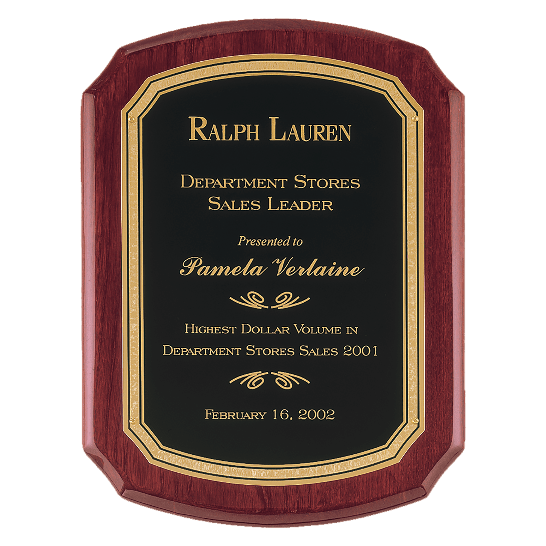 Rosewood Piano Finish Plaque w/Black/Gold Border Plate