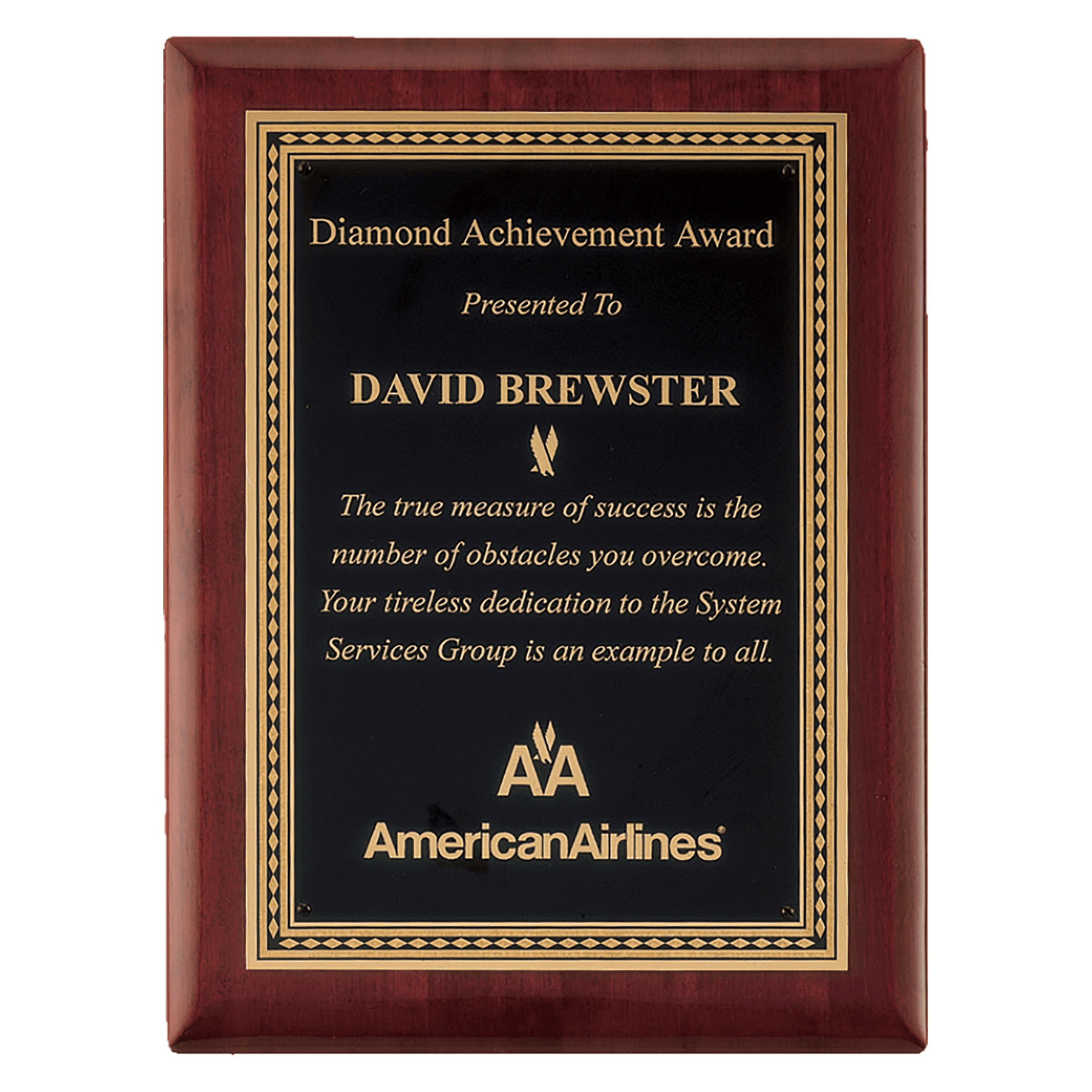 Rosewood Piano Finish Plaque w/Gold Border Black Plate