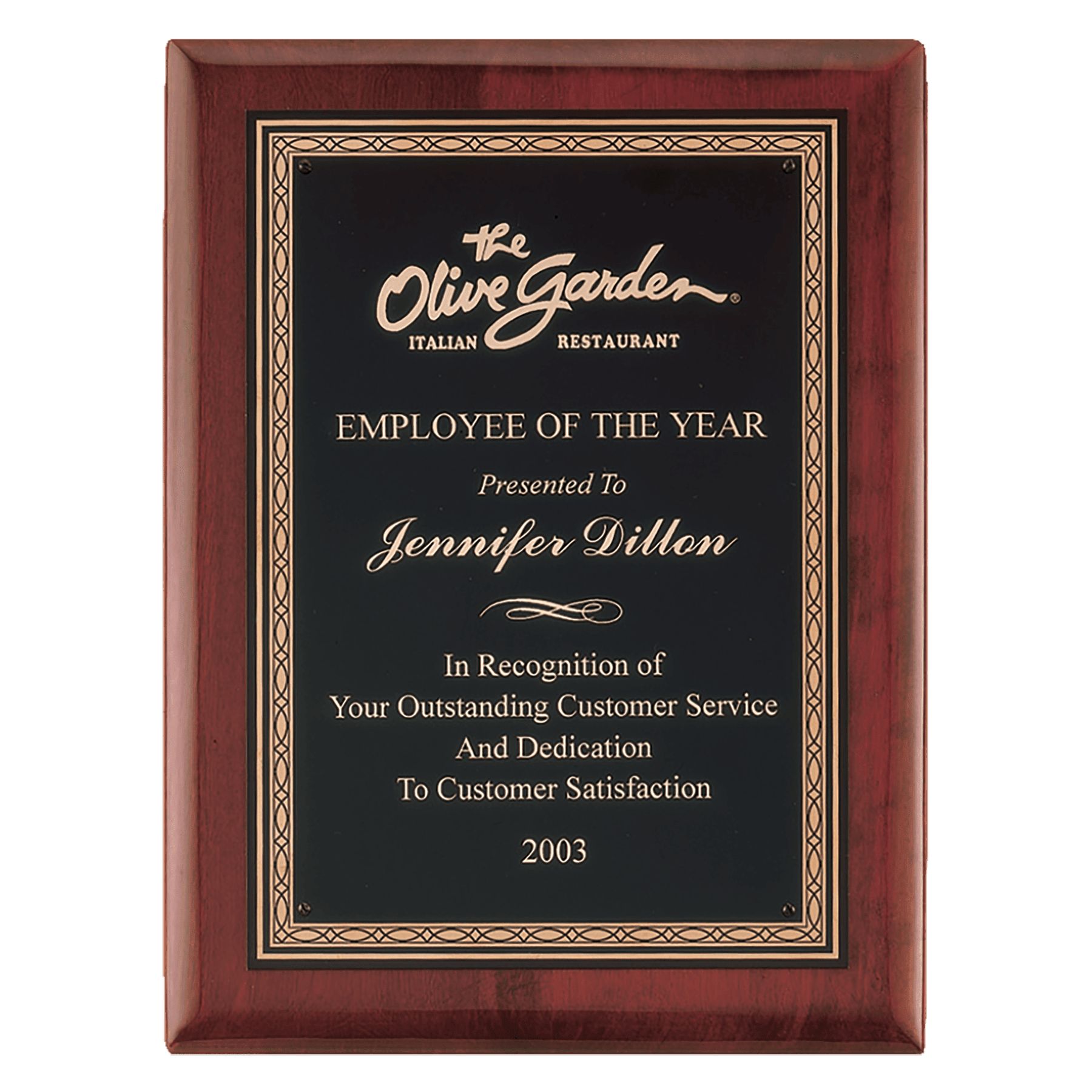 Rosewood Piano Finish Plaque w/Gold Border Black Brass Plate