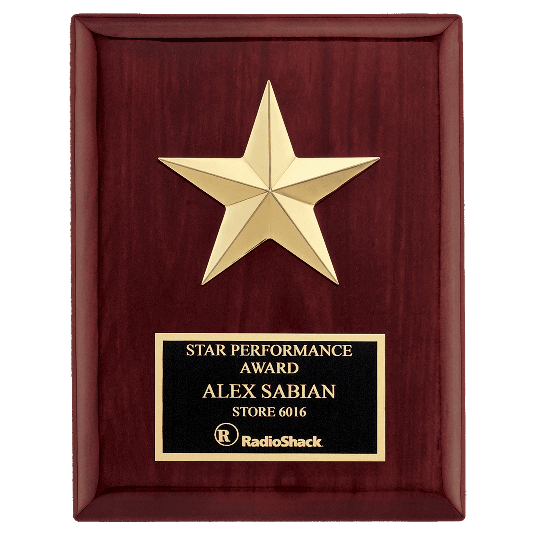 Rosewood Piano Finish Plaque w/Star Casting w/Gabled Points