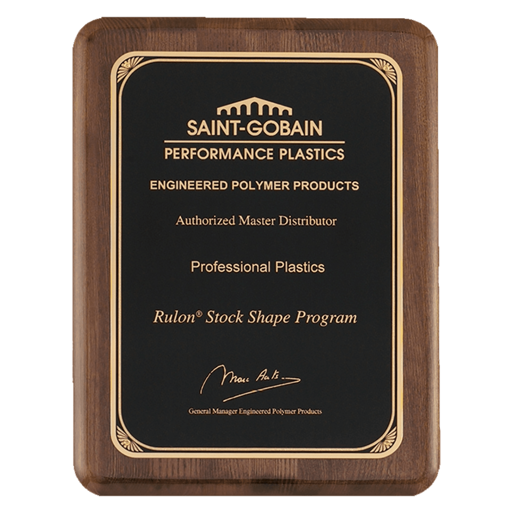 Premium Walnut Piano Finish Plaque w/Gold Border Plate
