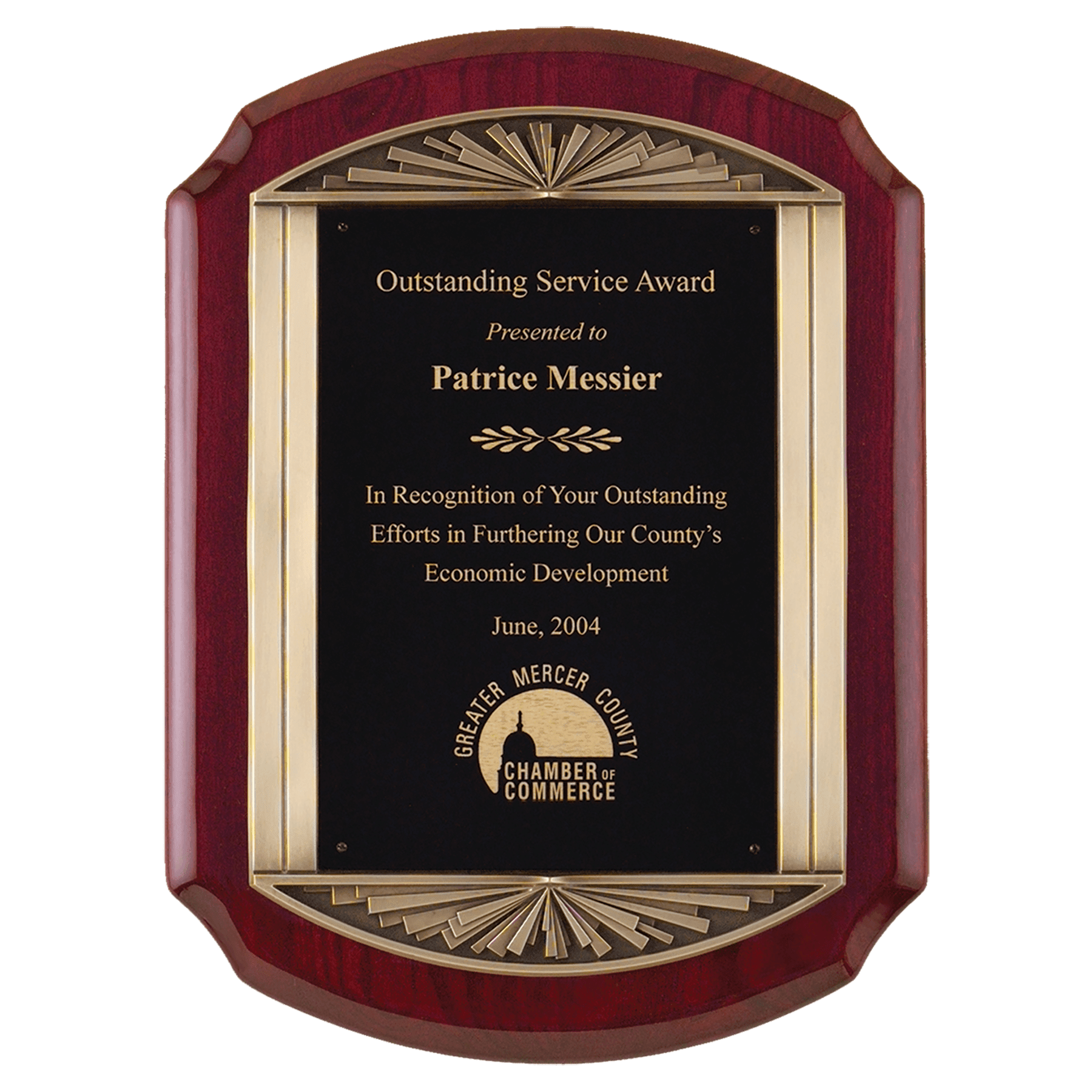 Rosewood Piano Finish Plaque w/Antique Bronze Finish Frame