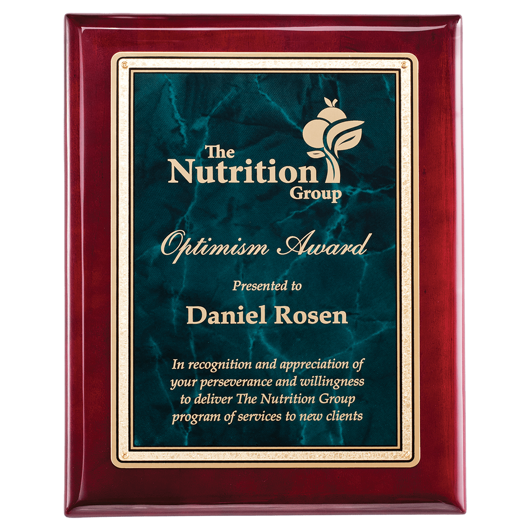 Rosewood Piano Finish Plaque w/Marble/Gold Design Plate