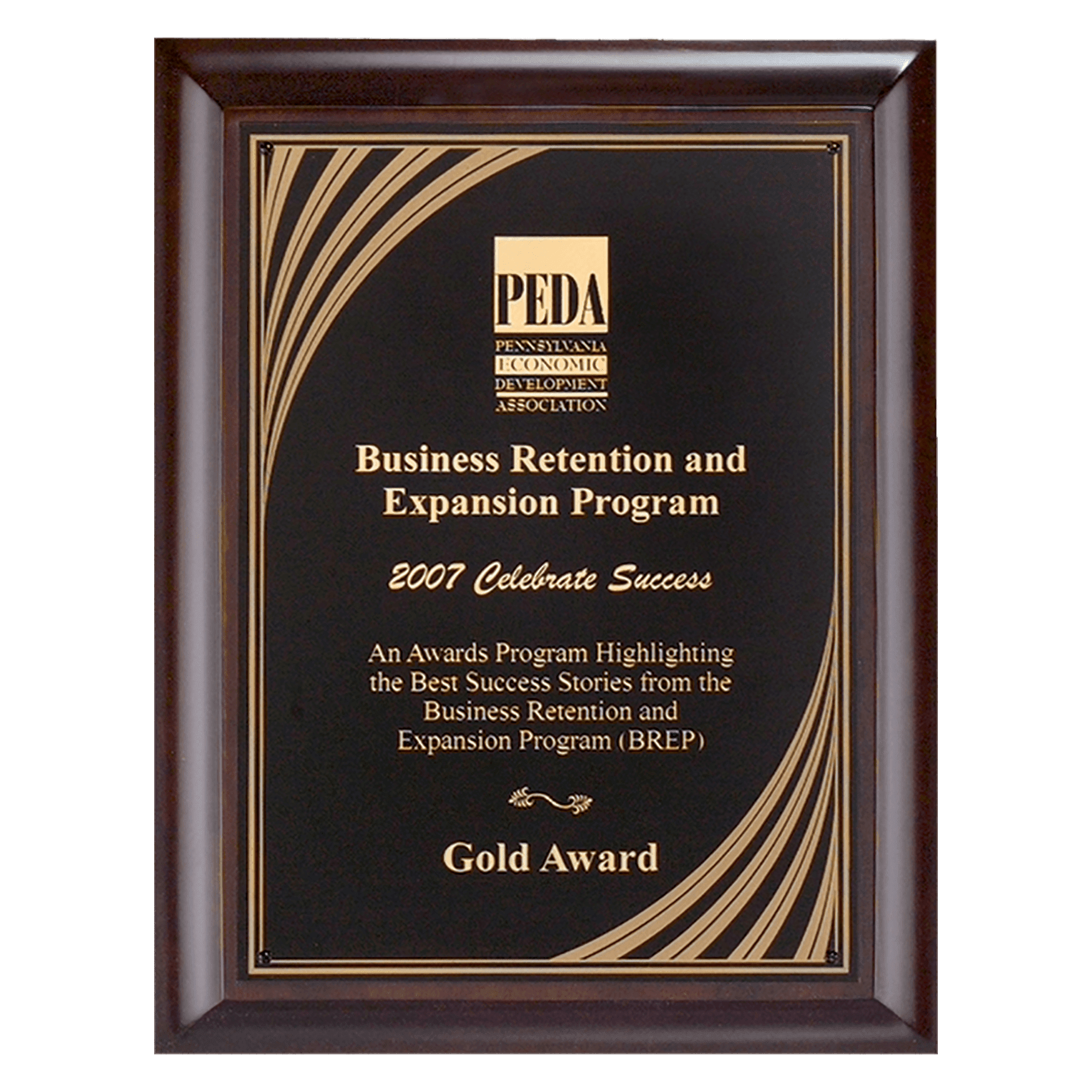 Hand Rubbed Cherry Finish Plaque w/Cascading Gold Design