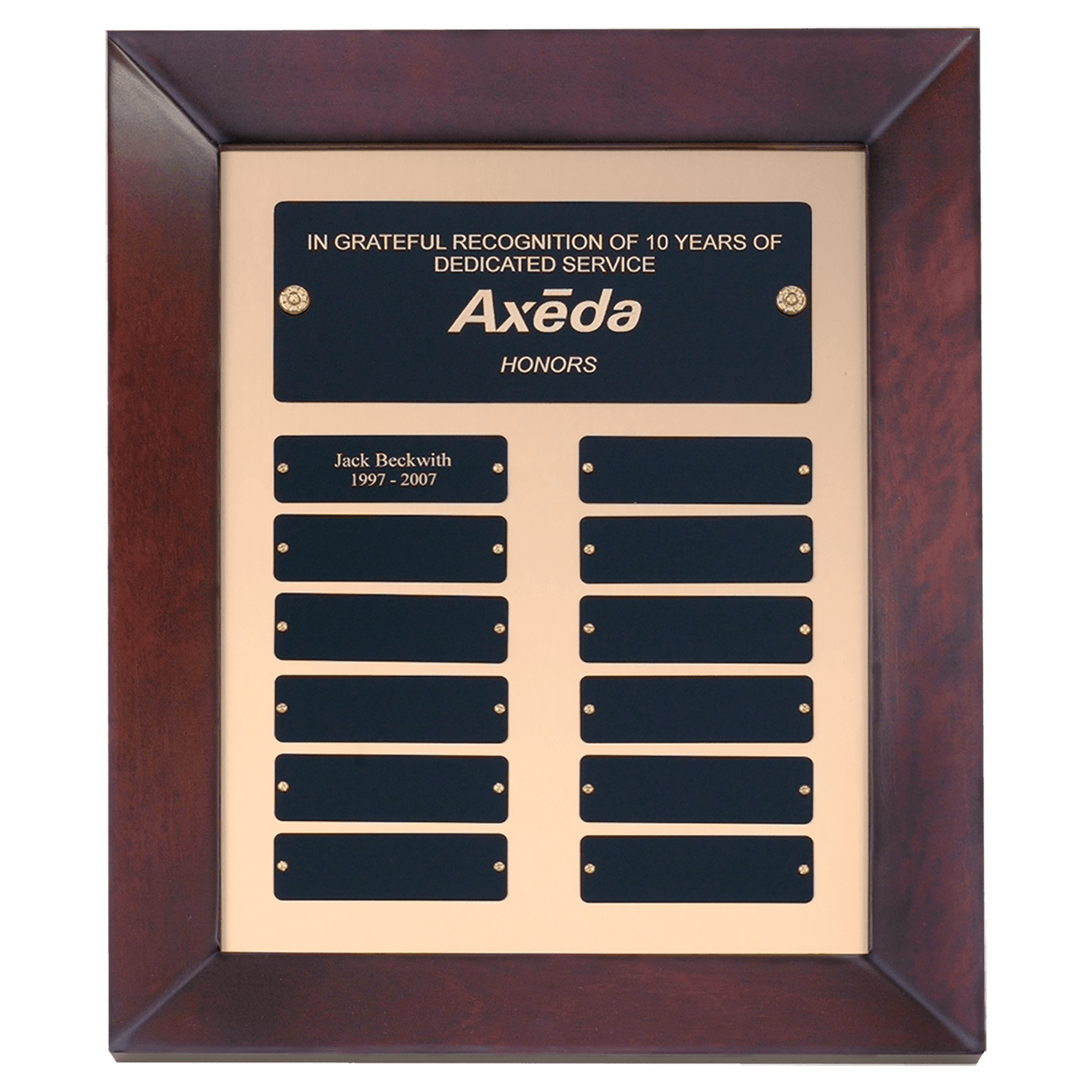 Cherry Finish Frame Perpetual Plaque w/Gold Back & 12 Plates