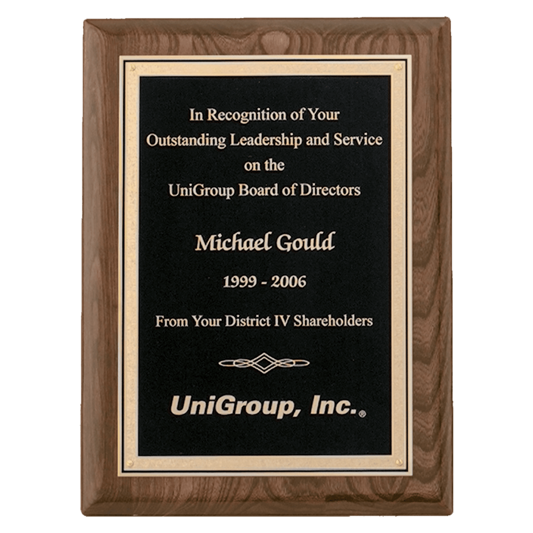 Walnut Piano Finish Plaque w/Textured Black Plate