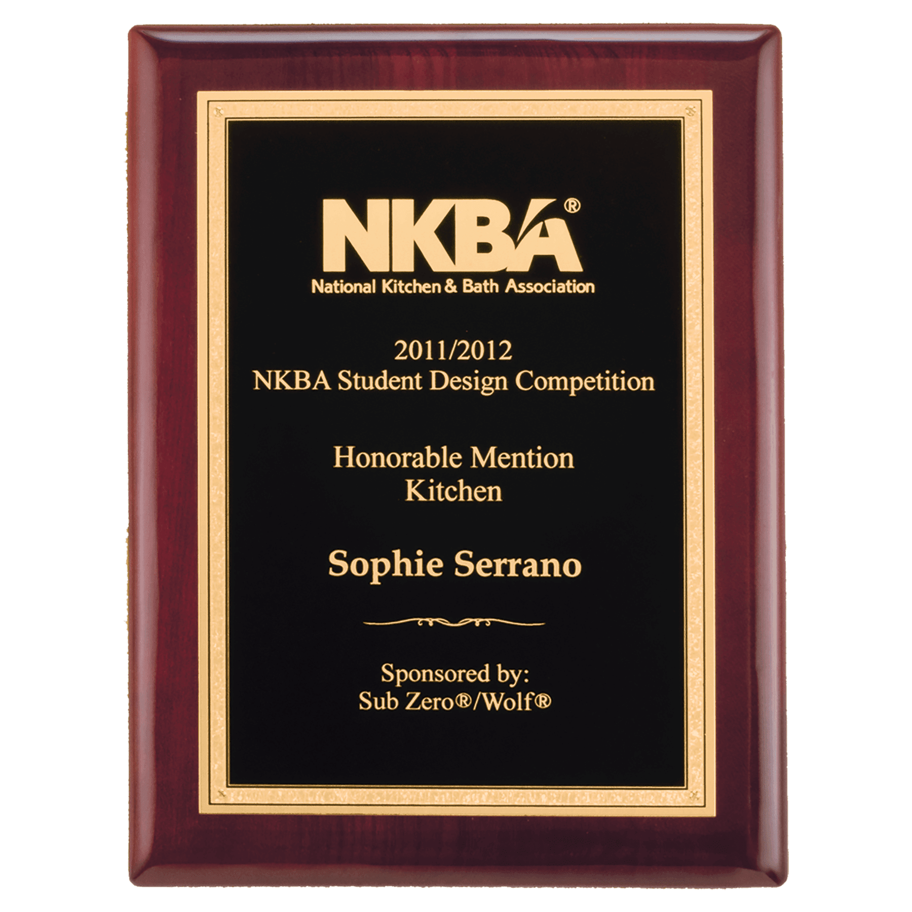 Rosewood Piano Finish Plaque w/Textured Black & Gold Plate