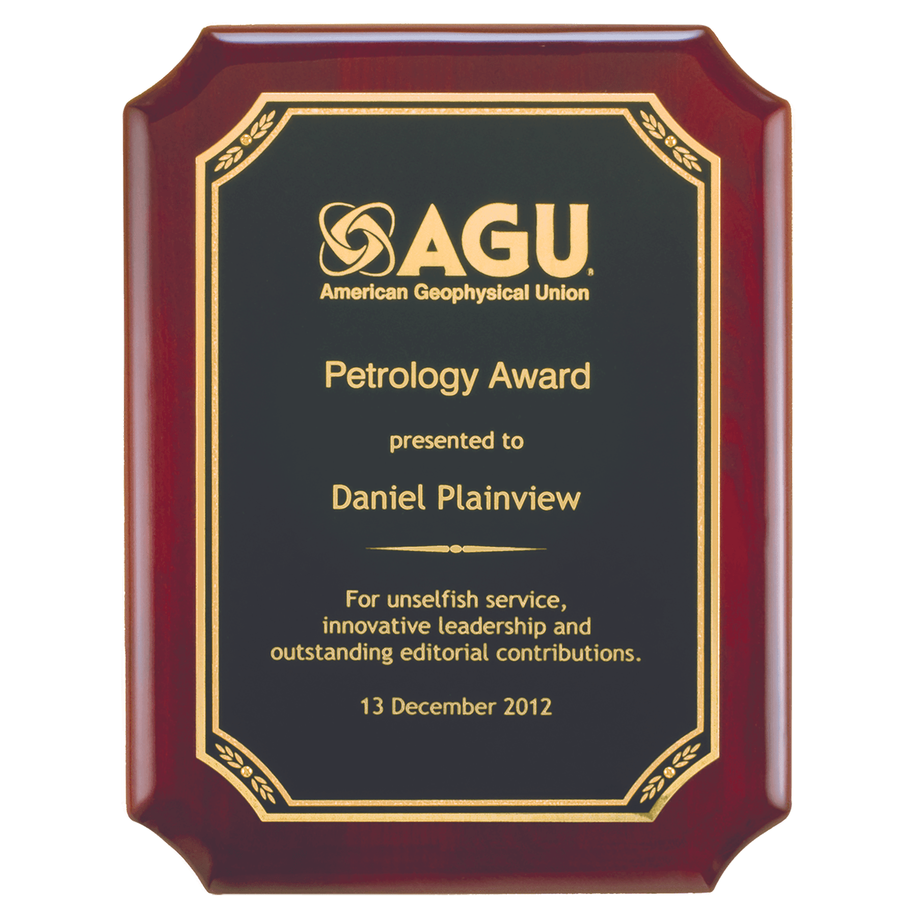 Rosewood Piano Finish Plaque w/ Black/Gold Leaf Design Plate