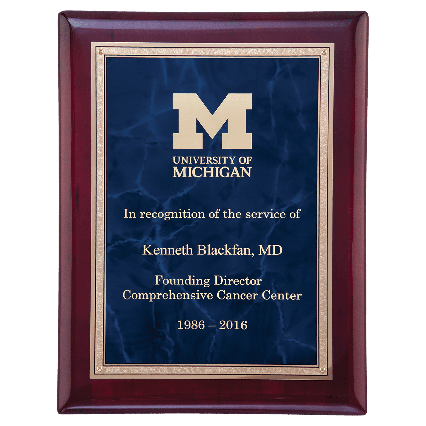 Rosewood Piano Finish Plaque w/Marble w/Gold Border Plate