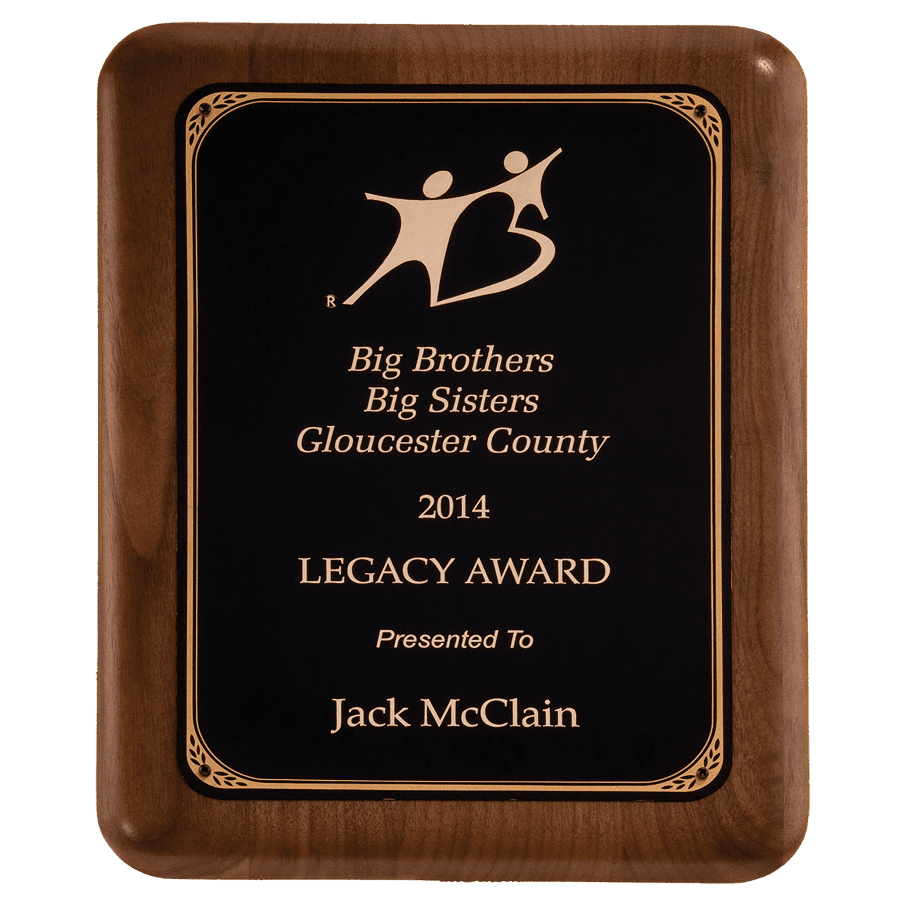 American Walnut Plaque with Gold Border Black LaserFX Plate