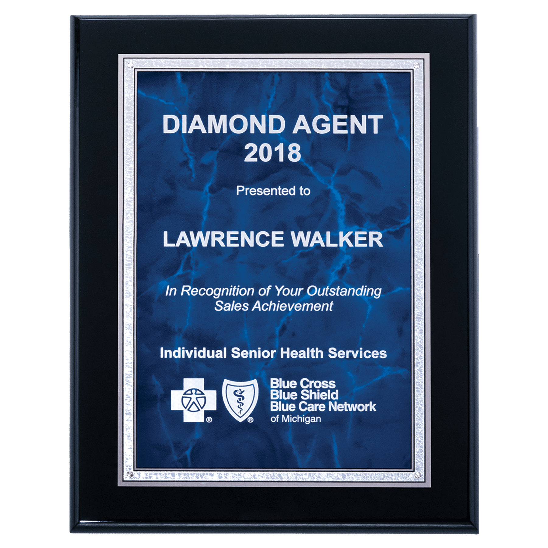 High Lustr Plaque with Silver Florentine Border Plate - PWBL15