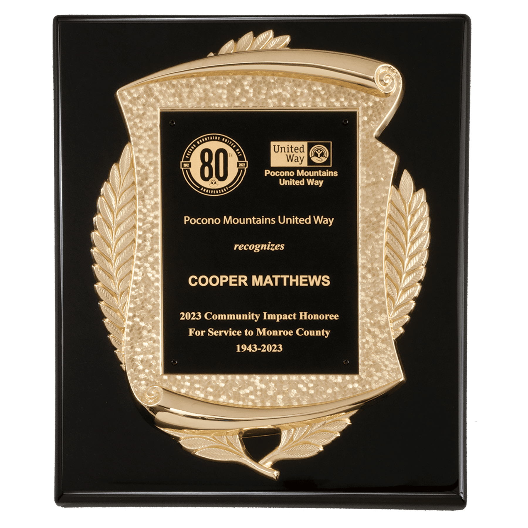 Black Piano Finish Plaque w/Scroll Frame and Black Plate