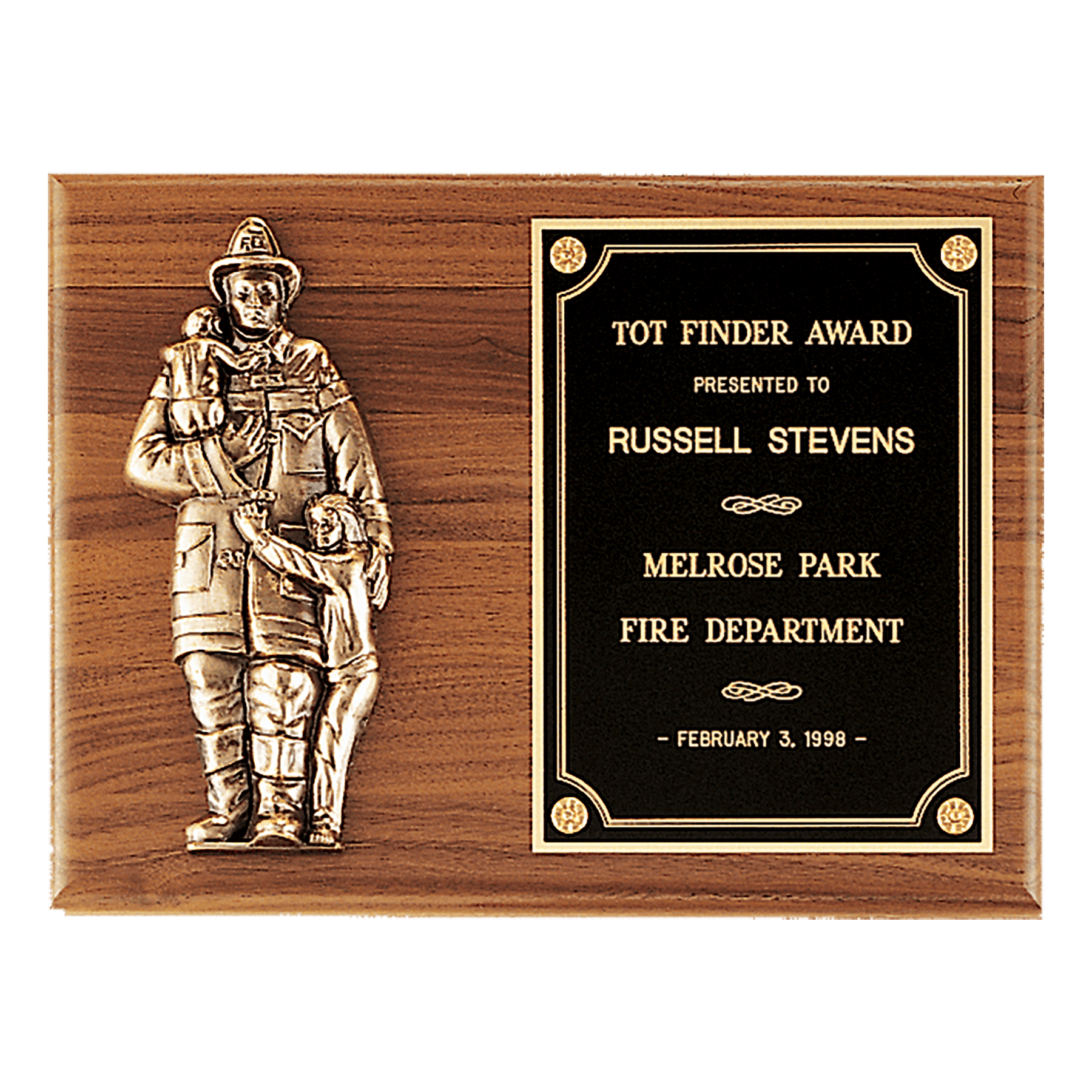 American Walnut Plaque w/Firefighter Relief