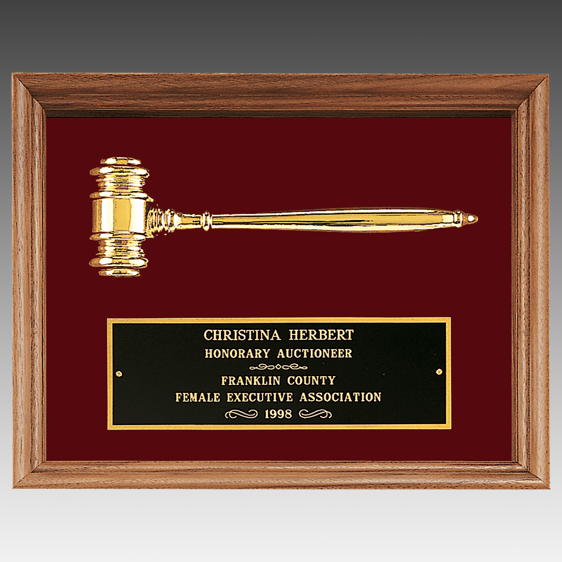 Horizontal Walnut Frame with Gavel and Velour Background - PC34