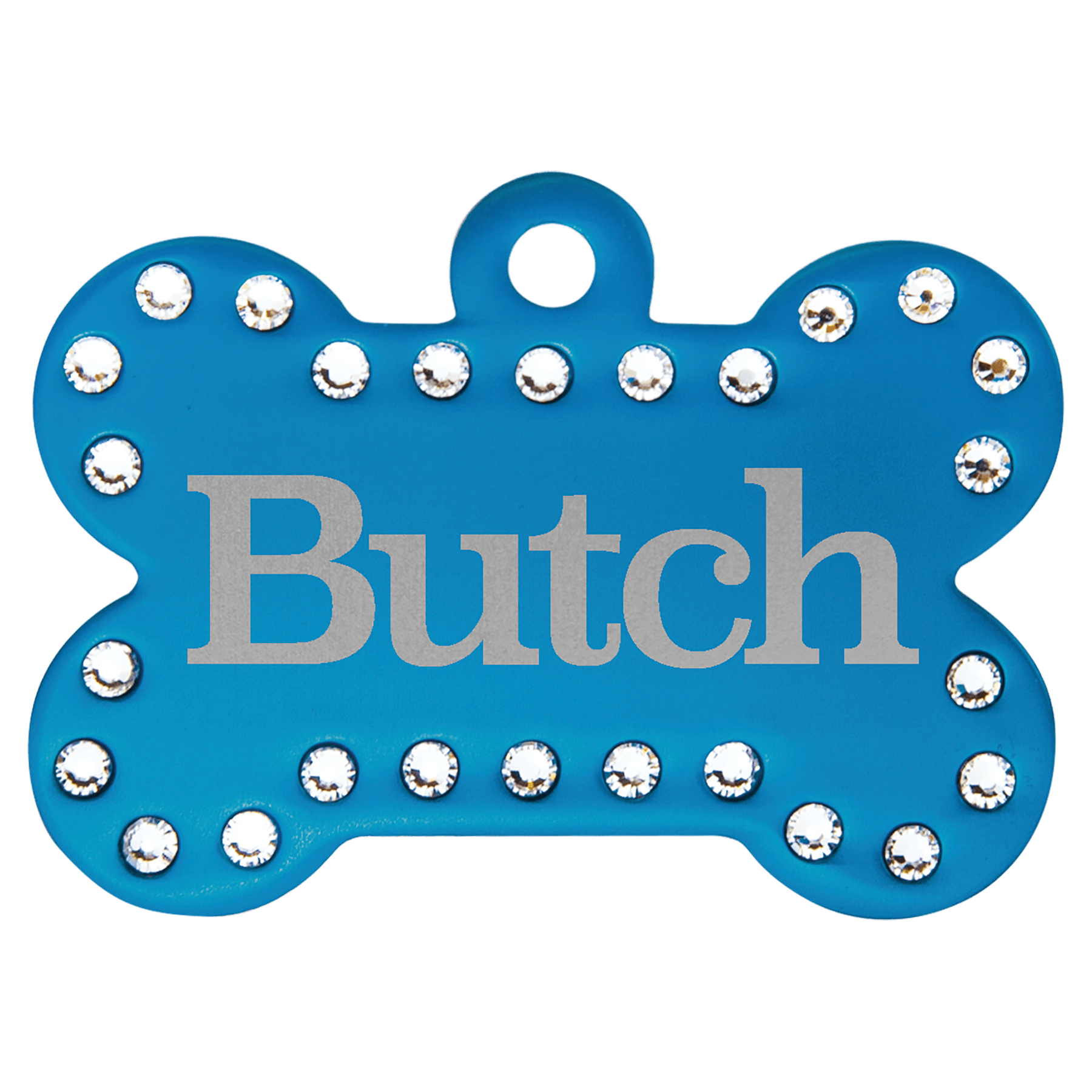 1.5" x 1" Blue Anodized Aluminum Swarovski Bling Bone w/Tab