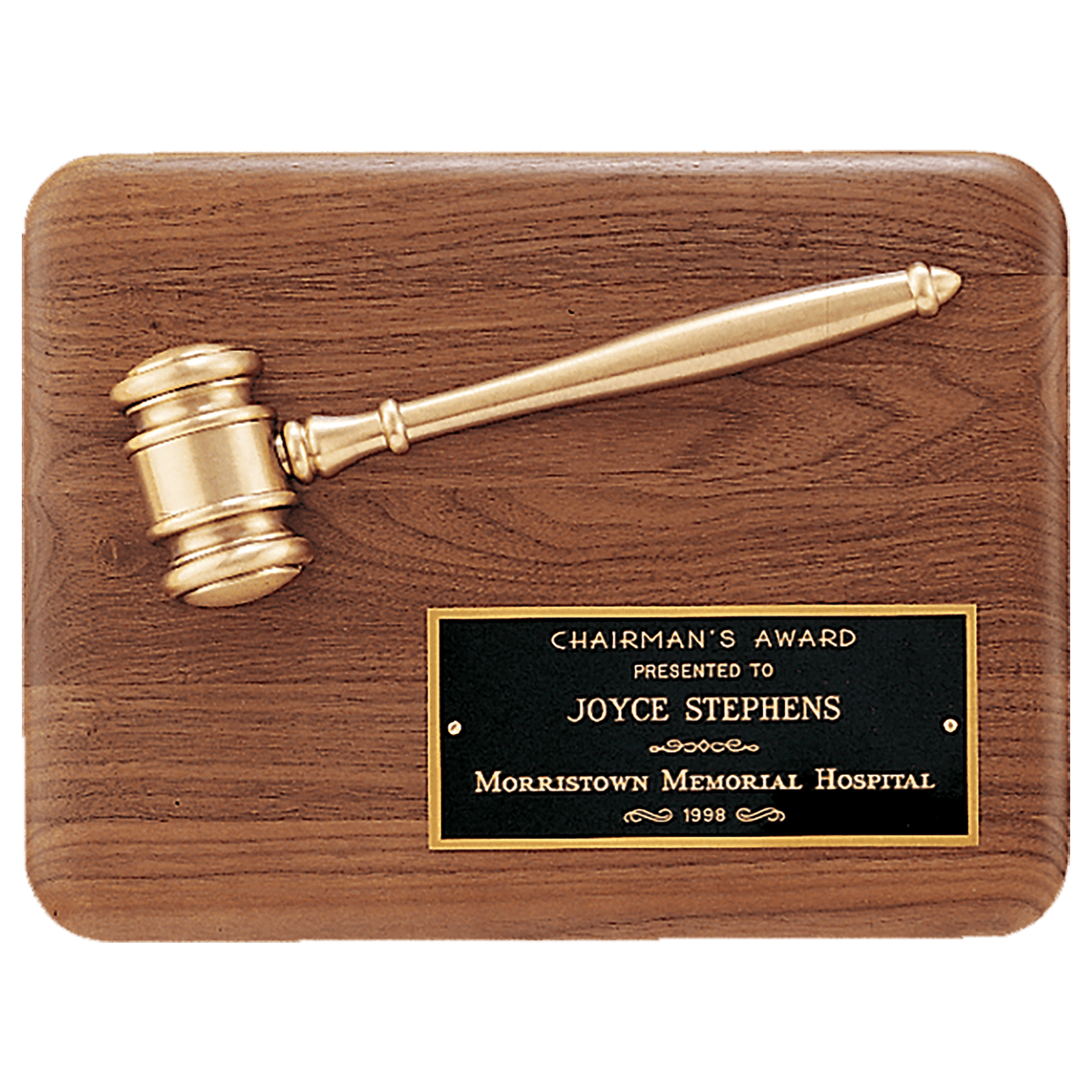 Solid Walnut Plaque w/Gavel & Band,Insert Sold Separately