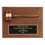 Solid Walnut Plaque w/ Gavel,Band & Black Brass Plate
