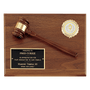 Solid Walnut Plaque w/ Gavel,Band, Black Plate and 2" insert