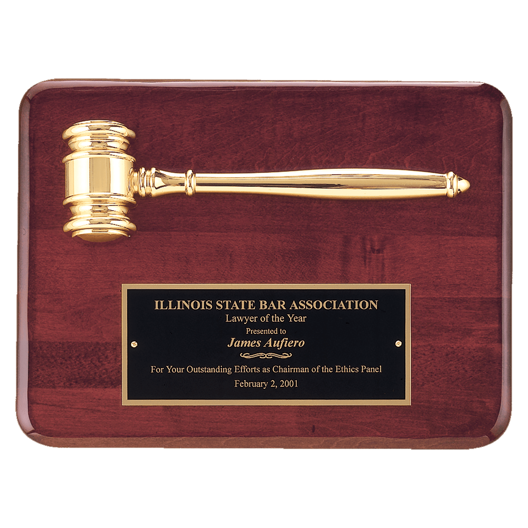 Rosewood Piano Finish Plaque w/a Gold Electroplated Gavel