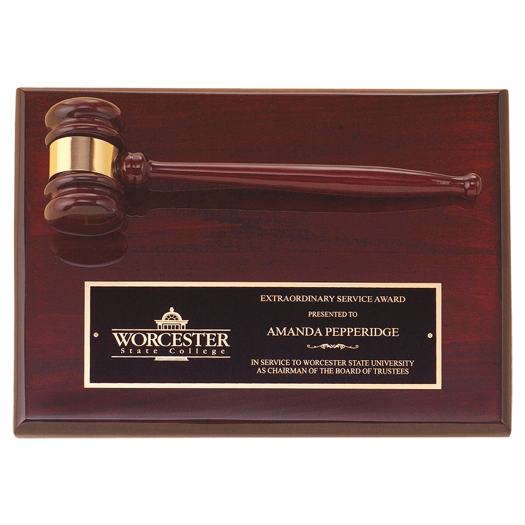 Rosewood Piano Finish Gavel Plaque with Black Brass Plate