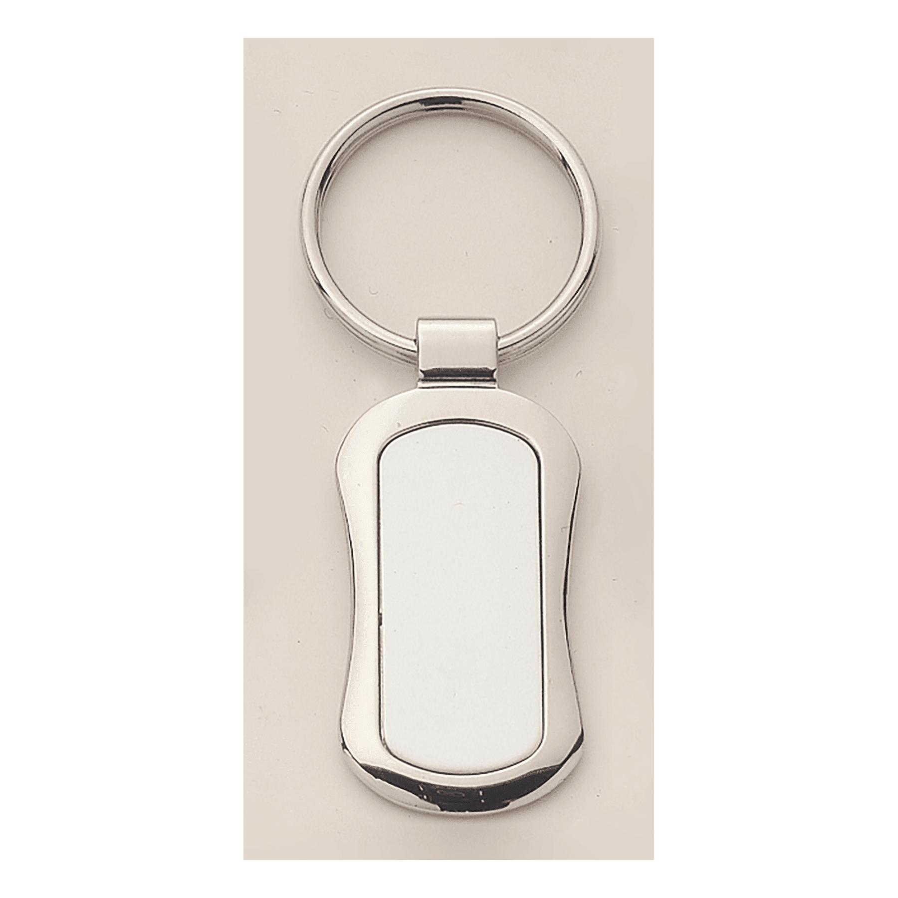 Polished Silver Key Ring w/Matte Silver Engravable Insert