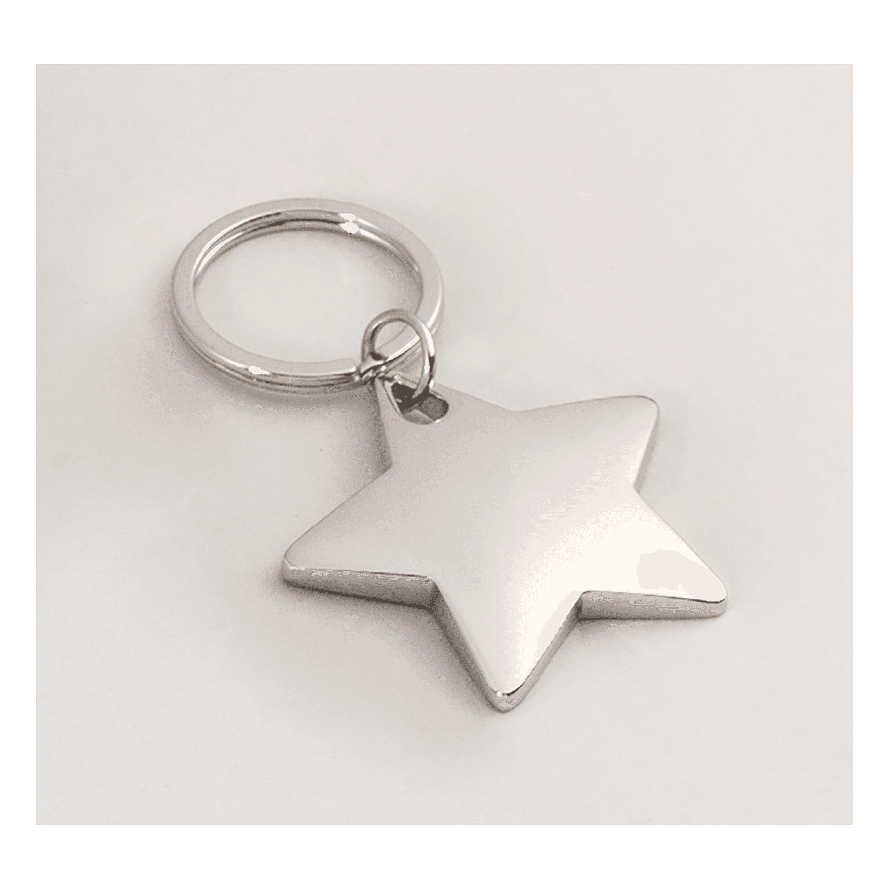 1.875" x 3" Polished Silver Star Key Ring