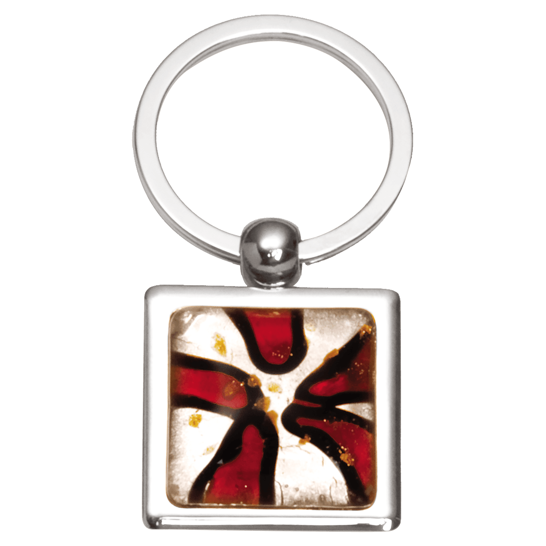 1.25" x 2.75" Red Art Glass Decorated Key Ring