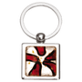1.25" x 2.75" Red Art Glass Decorated Key Ring