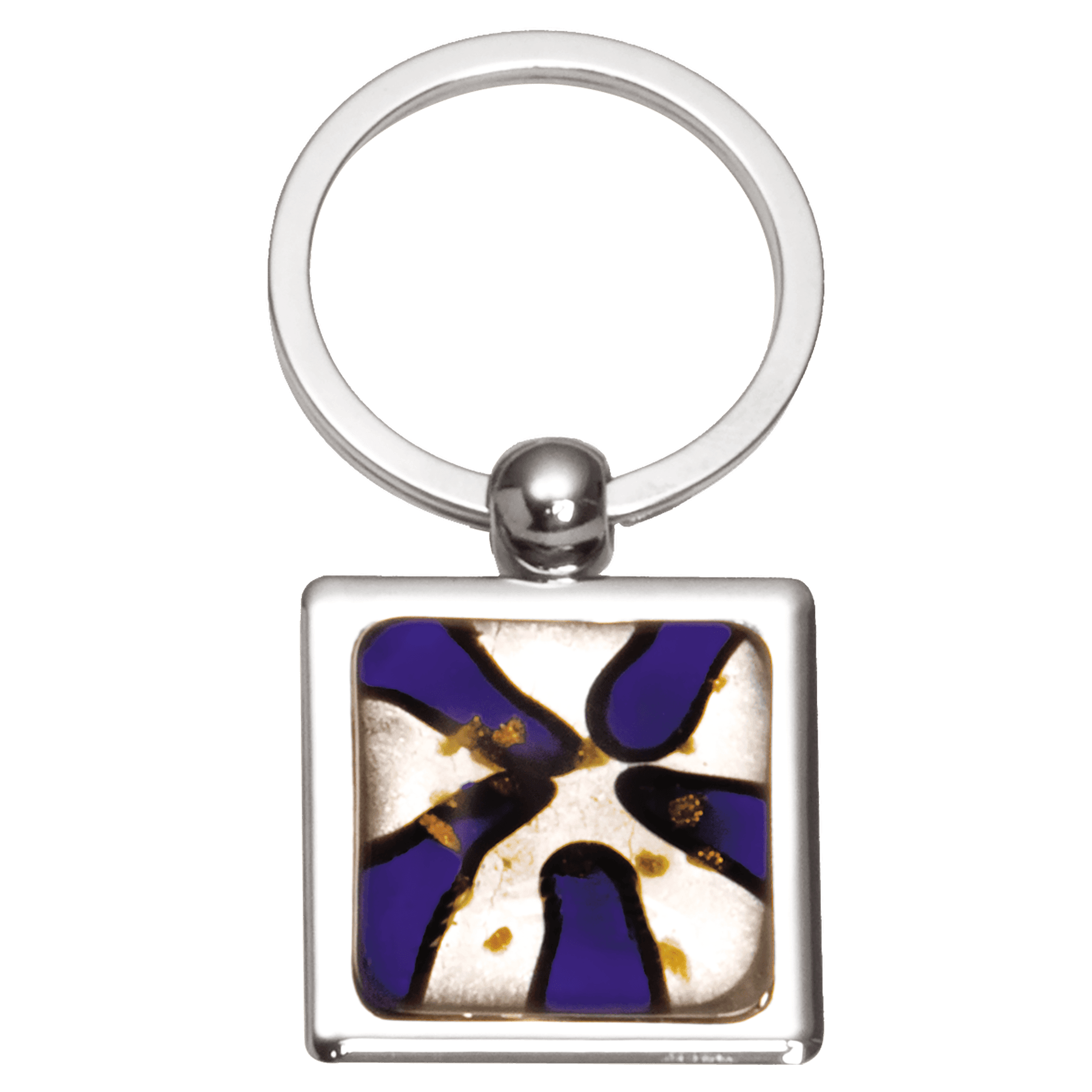 1.25" x 2.75" Blue Art Glass Decorated Key Ring