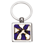 1.25" x 2.75" Blue Art Glass Decorated Key Ring