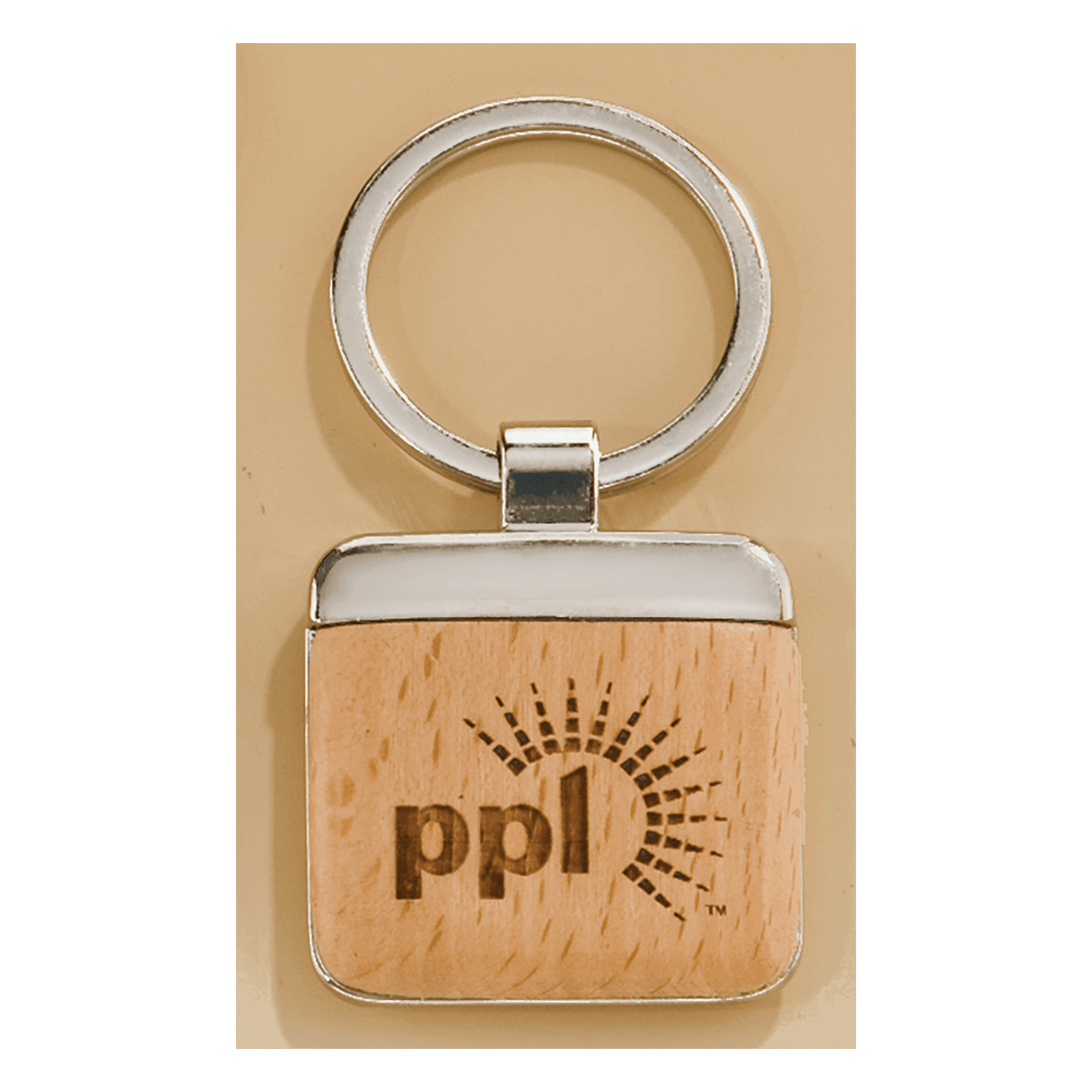 1.1" x 1.5" Silver Key Ring with Maplewood Insert