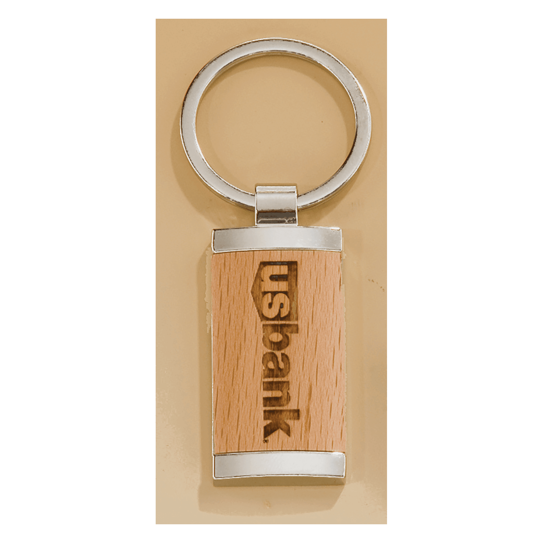 7/8" x 1.25" Rectangle Silver Key Ring with Maplewood Insert