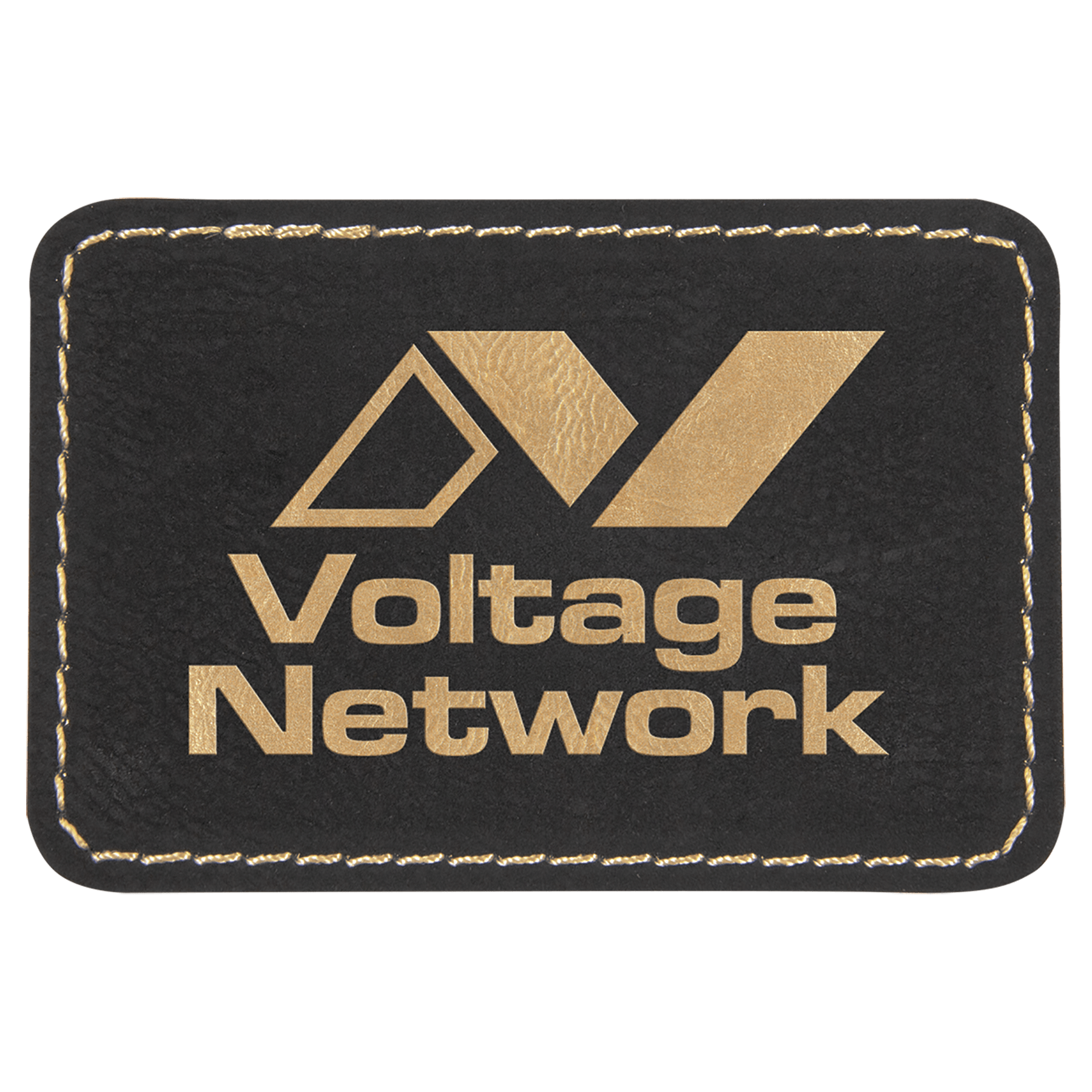 3" x 2" Rectangle Black/Gold Leatherette Patch with Adhesive