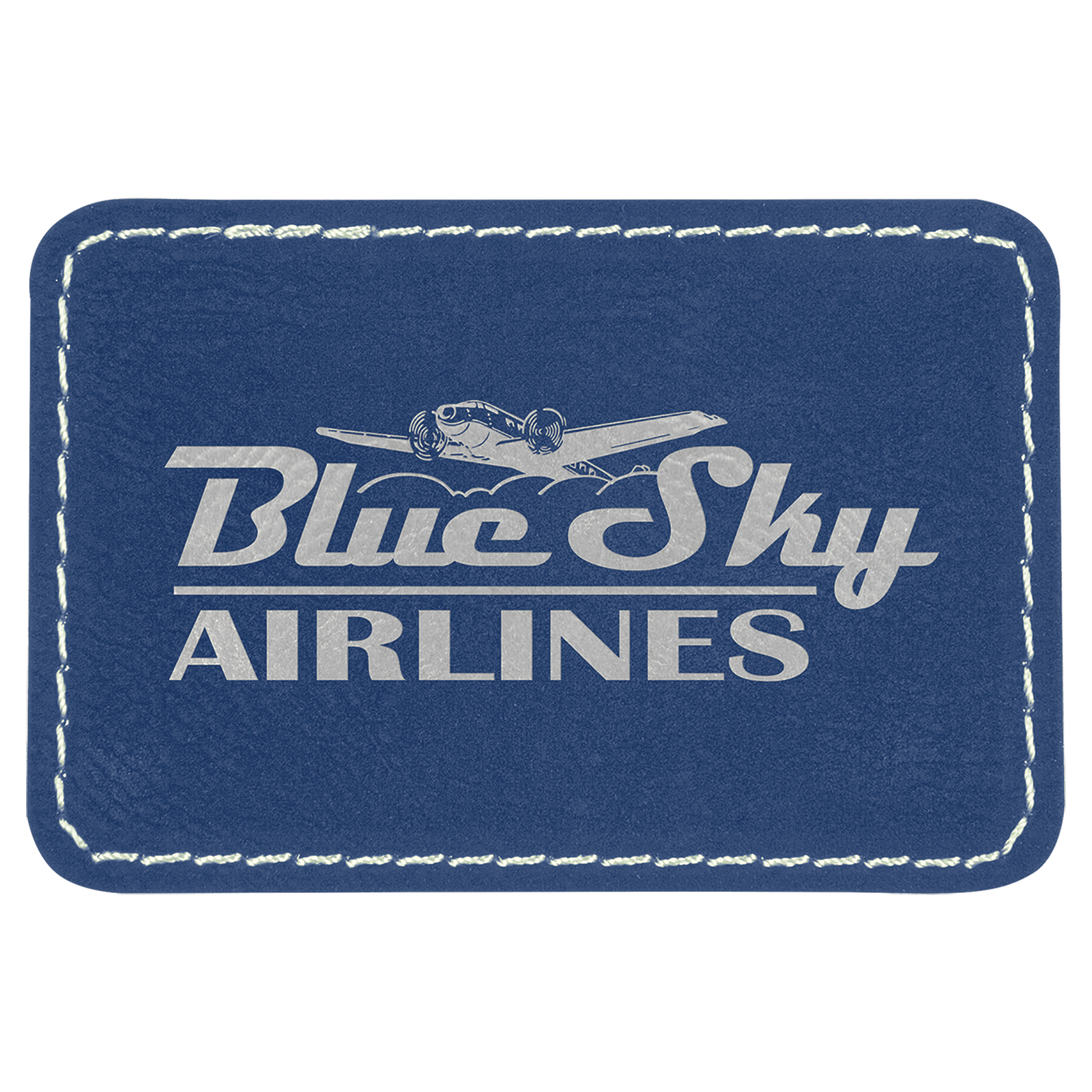 3" x 2" Rectangle Blue/Silver Leatherette Patch w/Adhesive