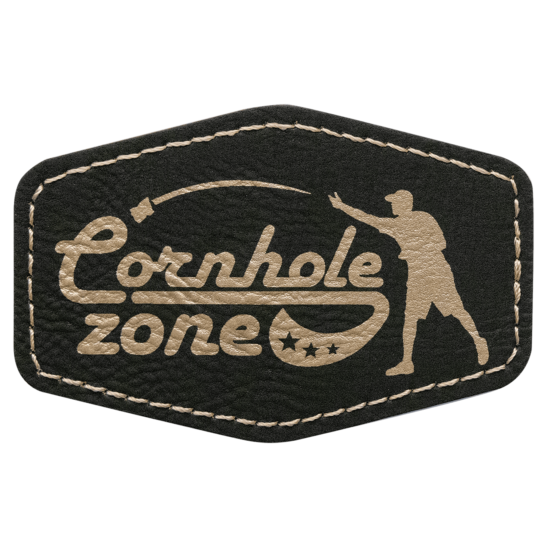 3" x 2" Hex Black/Gold Leatherette Patch with Adhesive