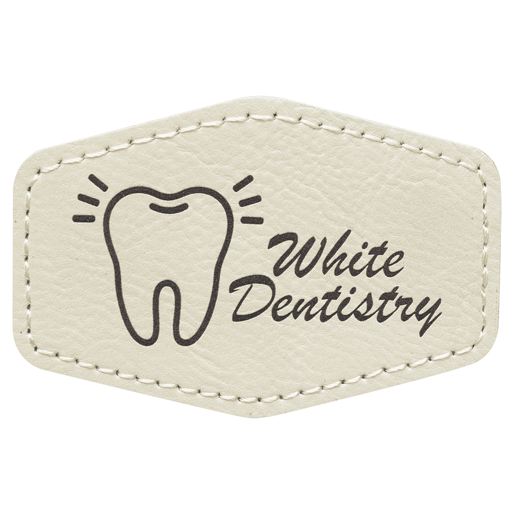3" x 2" Hex White Leatherette Patch with Adhesive